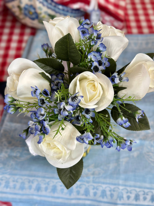 Dusty Blue Wild Flowers & Roses Bouquet
