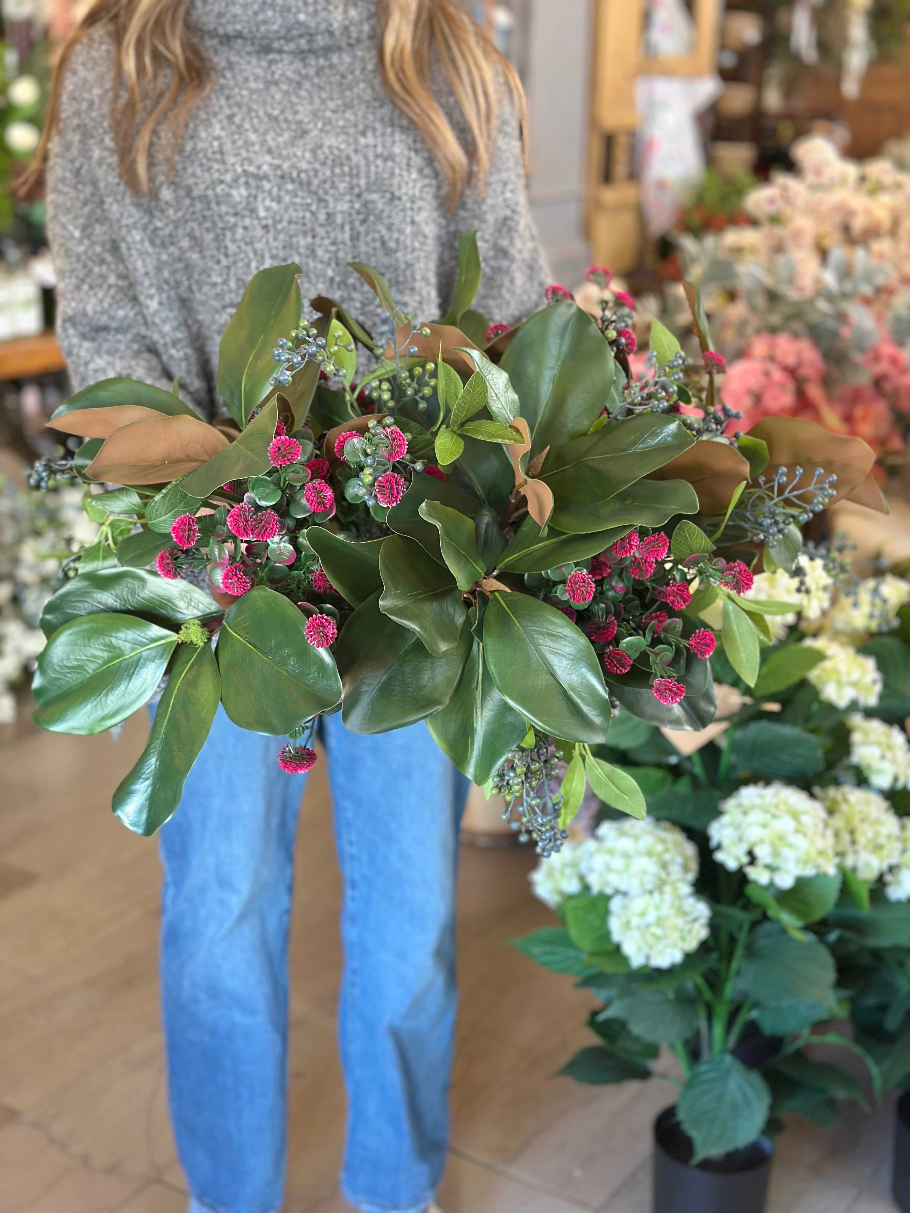 Magnolia Blueberry Mini Pom Centerpiece