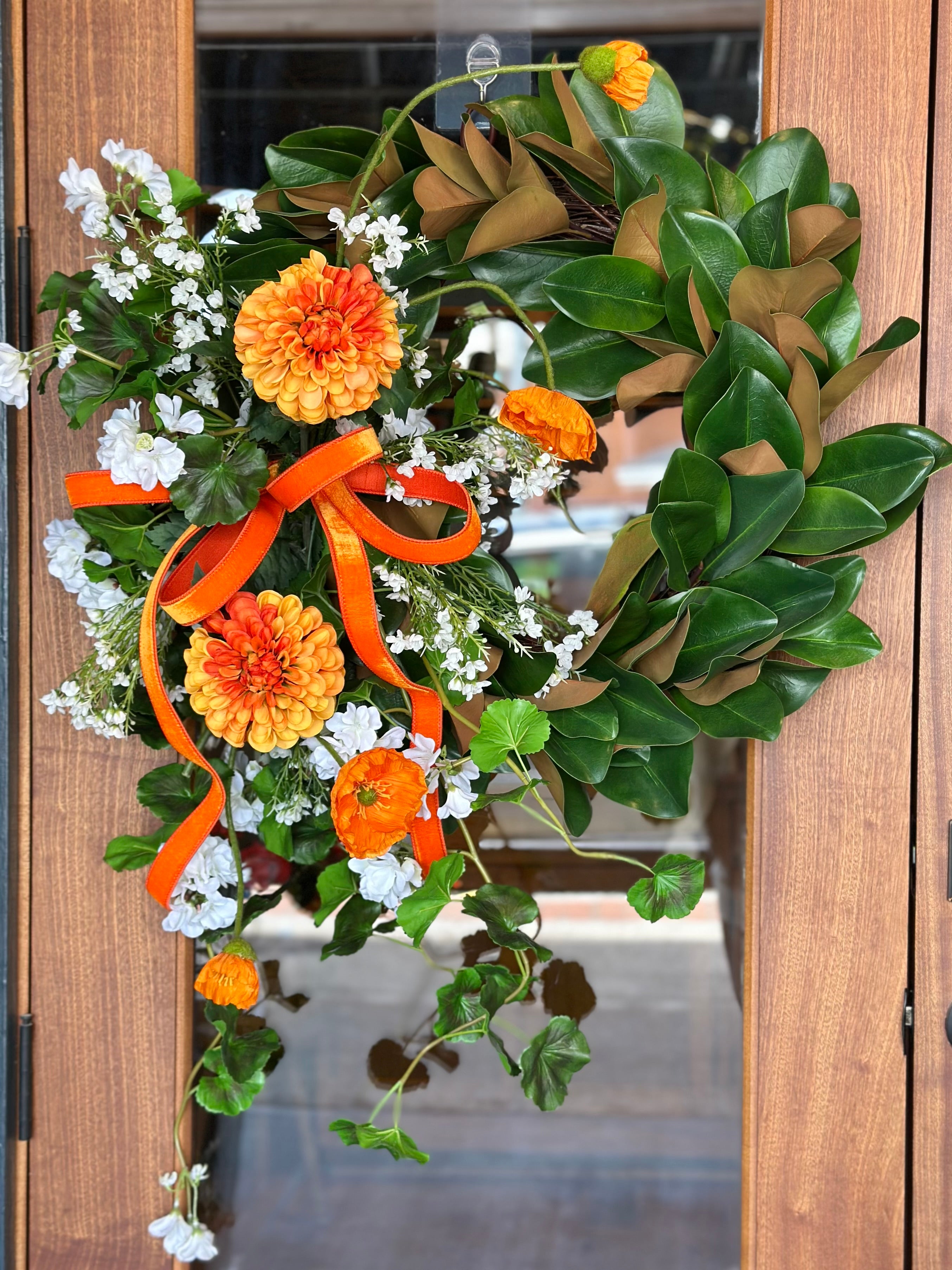 Orange Dahlias & Poppies Wreath