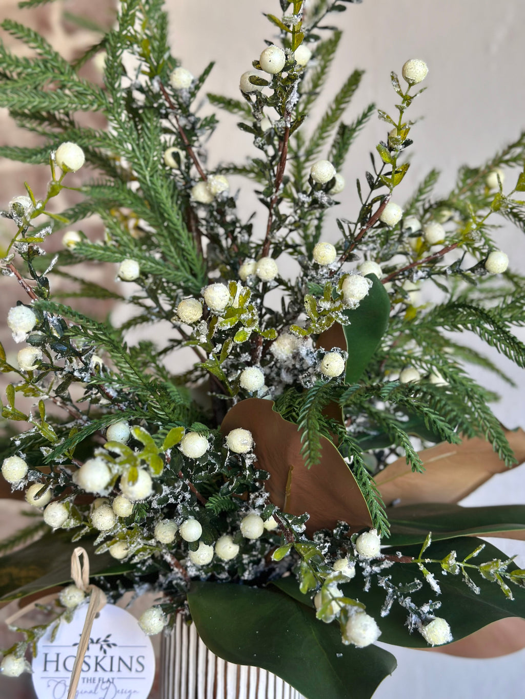Frosted Berries and Pine Arrangement