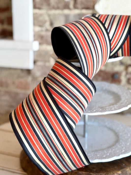 4" Dupion Vintage Stripe, Orange Black Cream