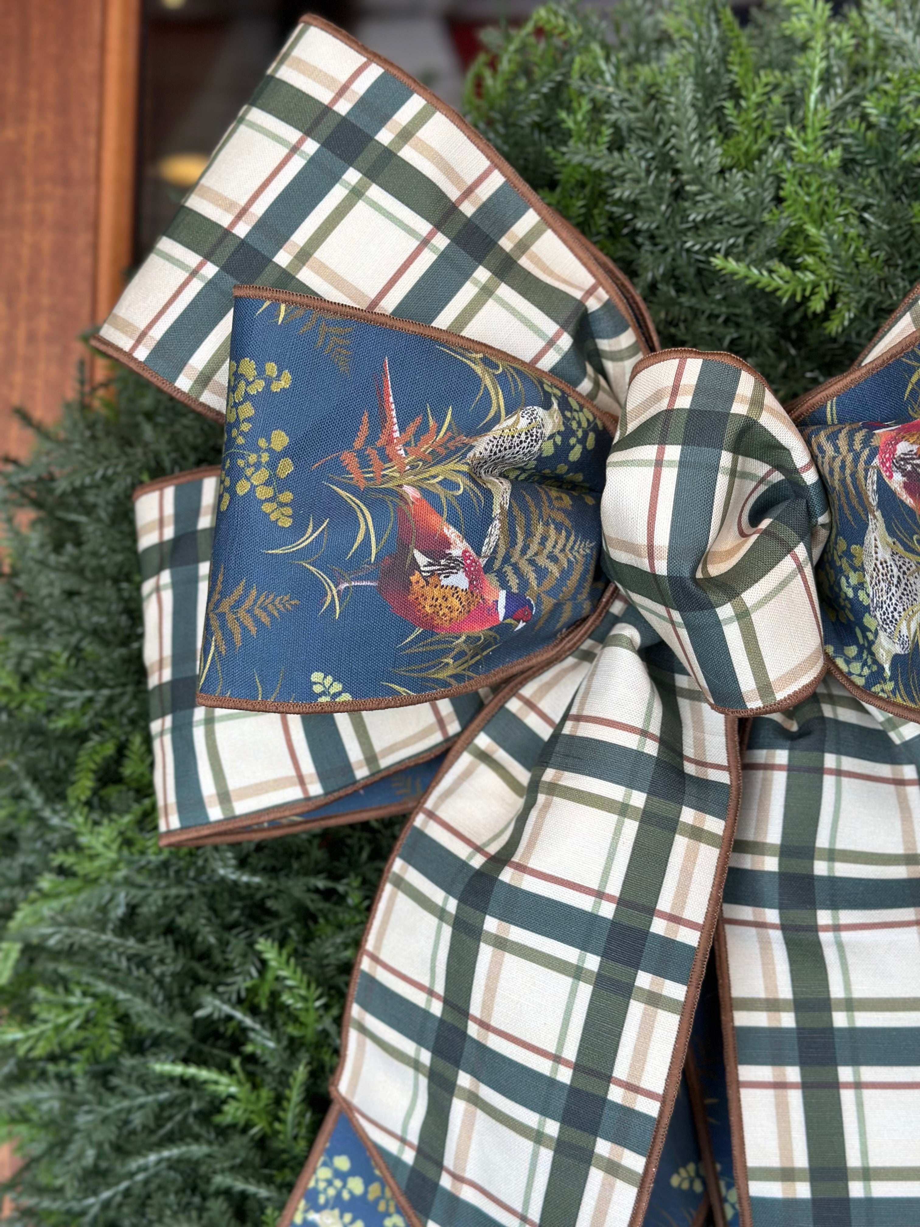 Pheasants and Plaid Bow with Cedar Wreath