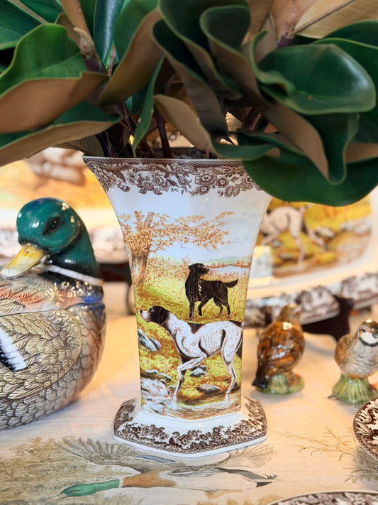 Spode Woodland Hexagonal Vase, Hunting Dogs