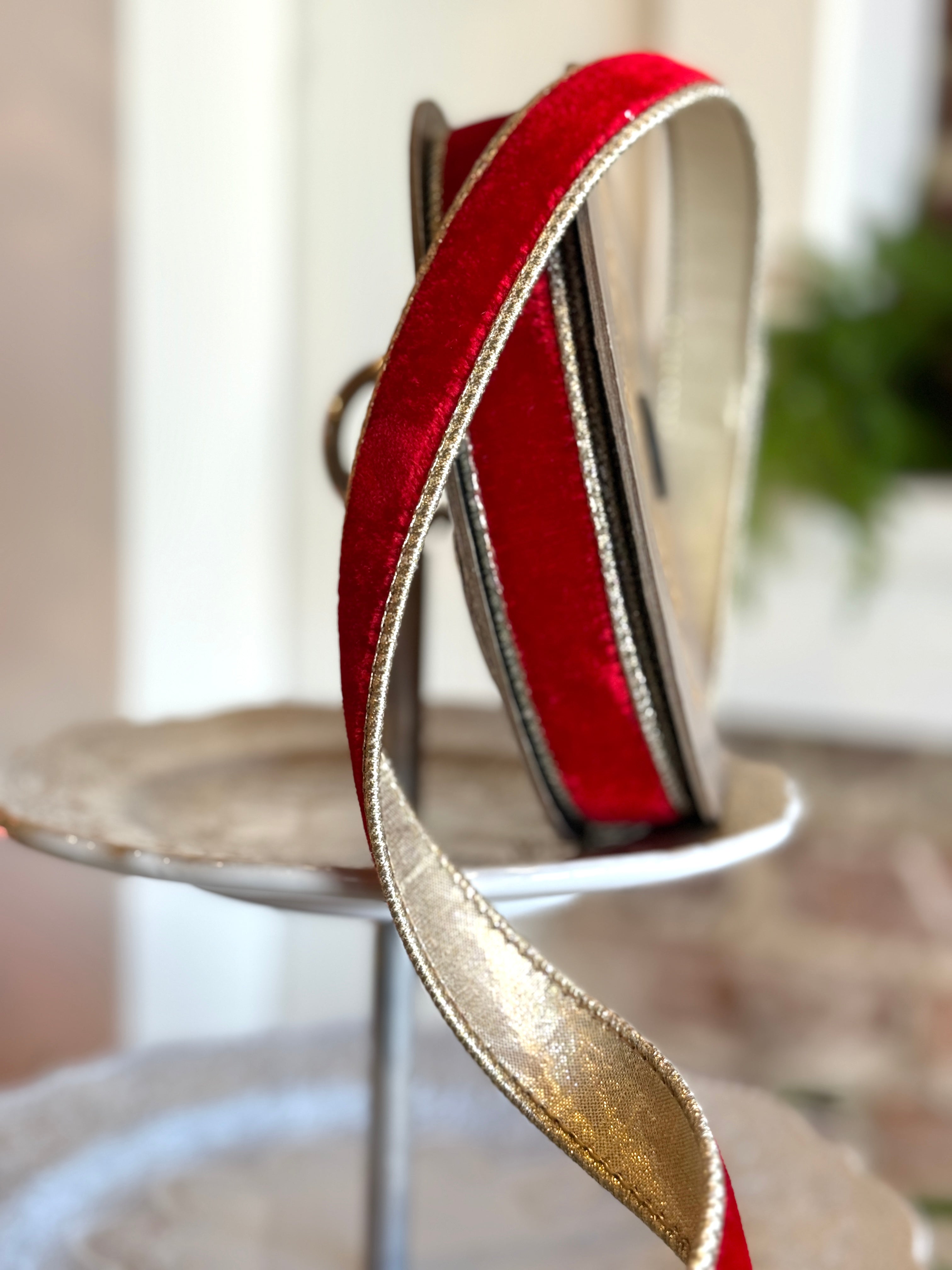 1" lush velvet metallic plat back, red