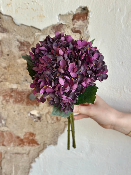 13" Vintage Hydrangea Bouquet- Eggplant
