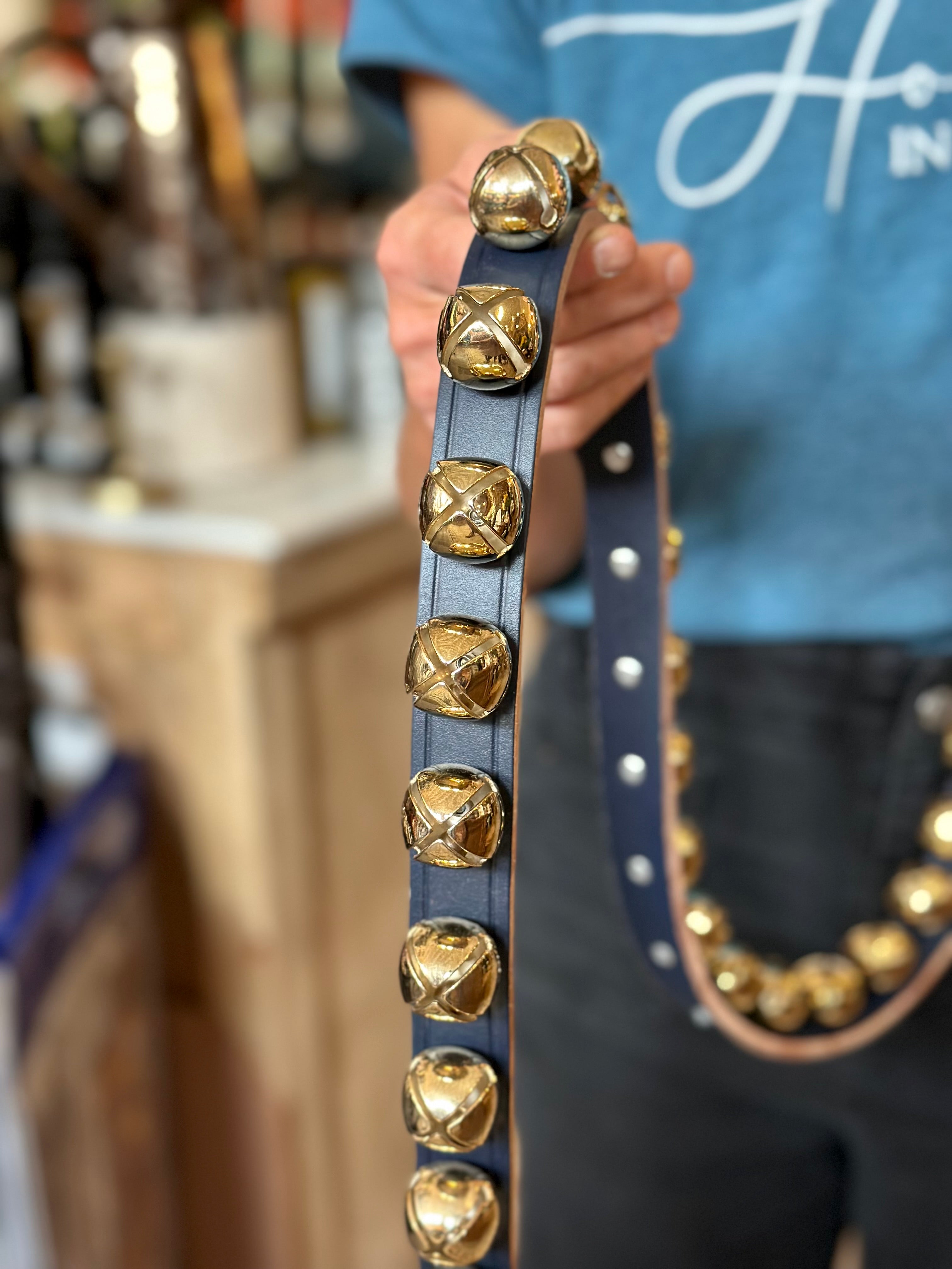 5' Black Leather Strap with Brass Bells
