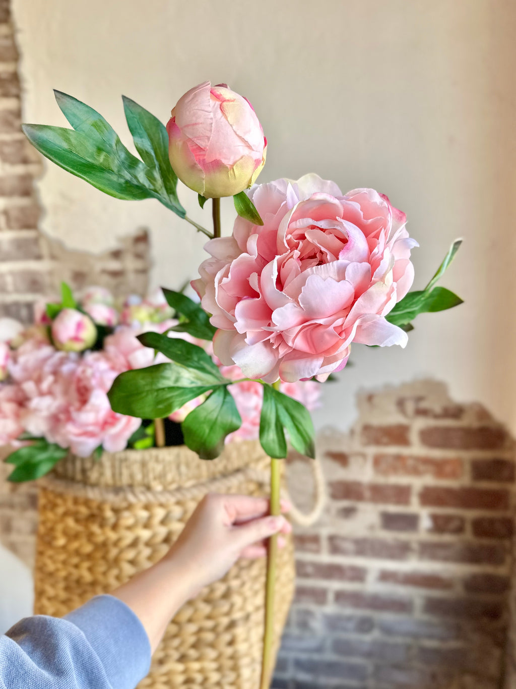SOFT-TOUCH PEONY SPRAY X1 WITH BUD, 24.5", 5.5" BLOOM, PINK