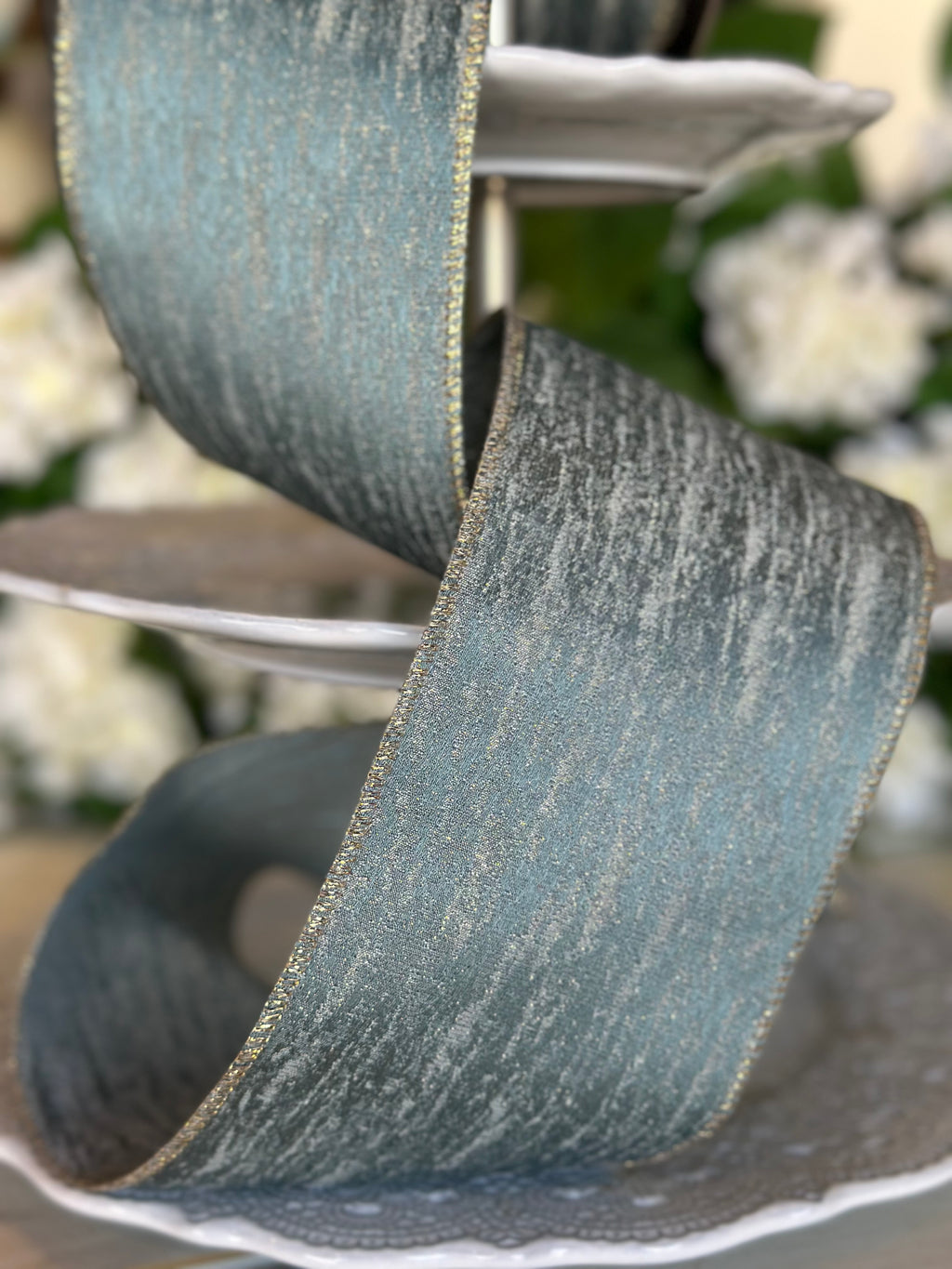 4" Wide, metallic jacquard frosted gold blue