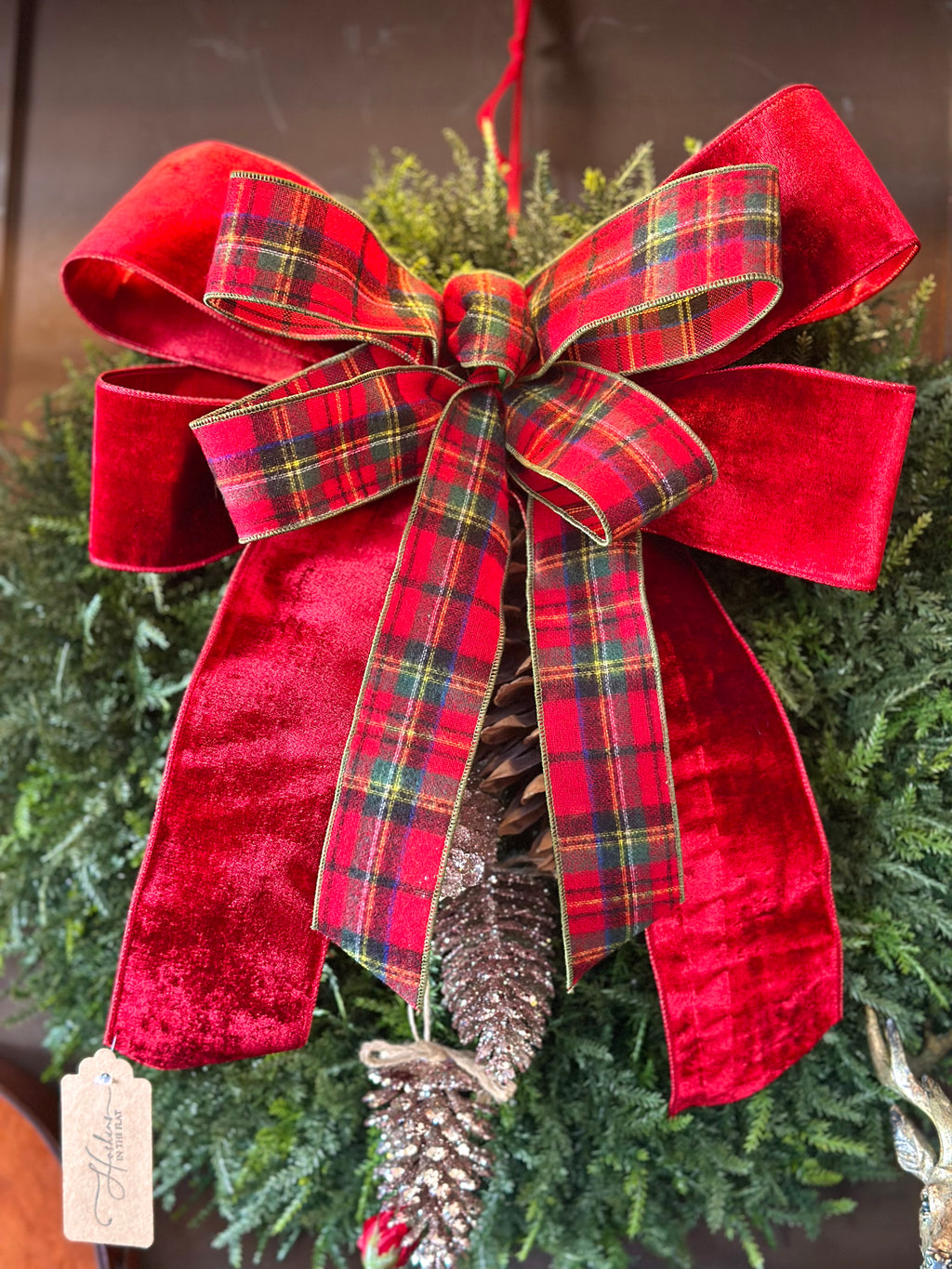 Cedar Wreath with Red Plaid Bow