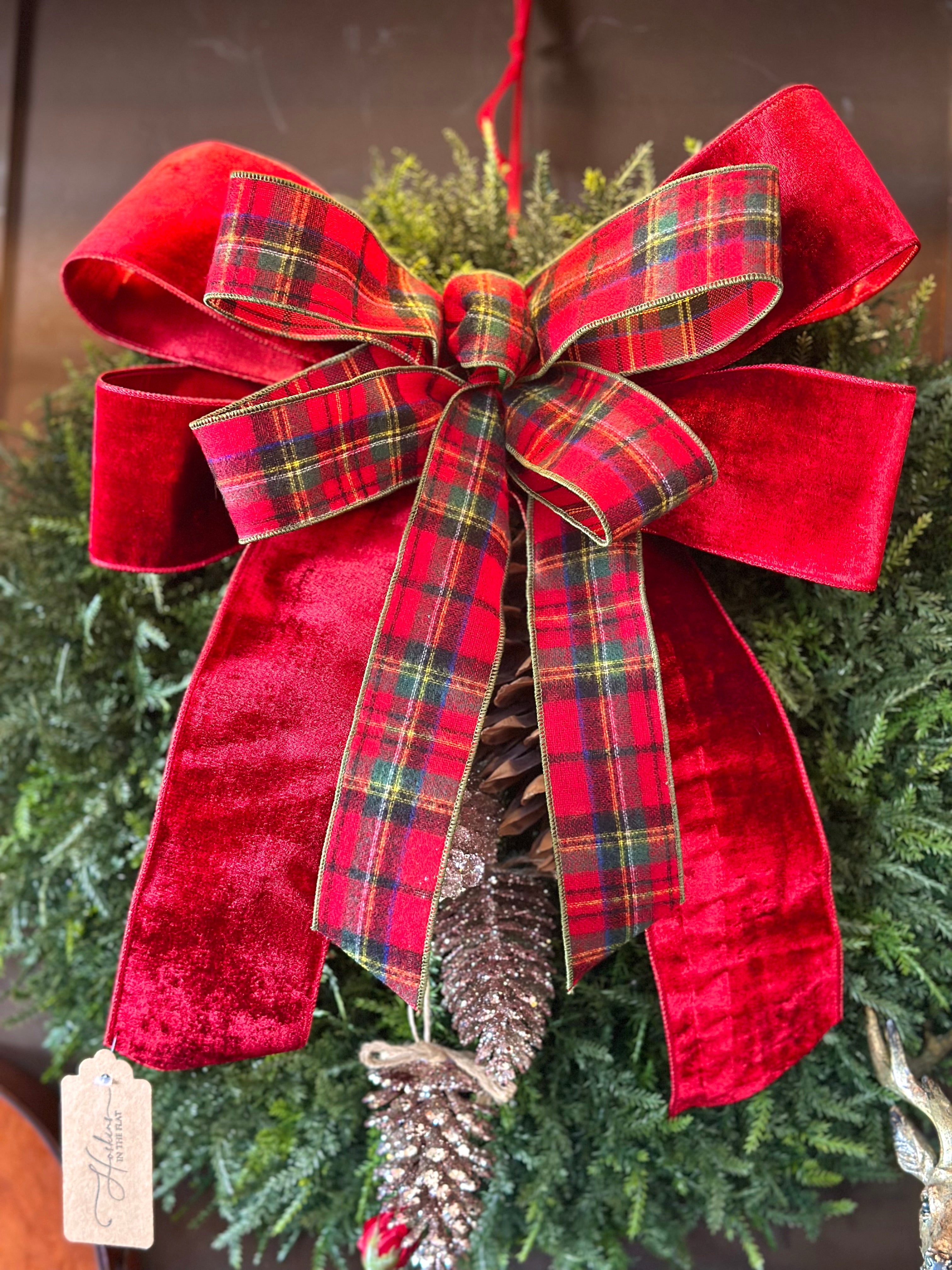 Cedar Wreath with Red Plaid Bow