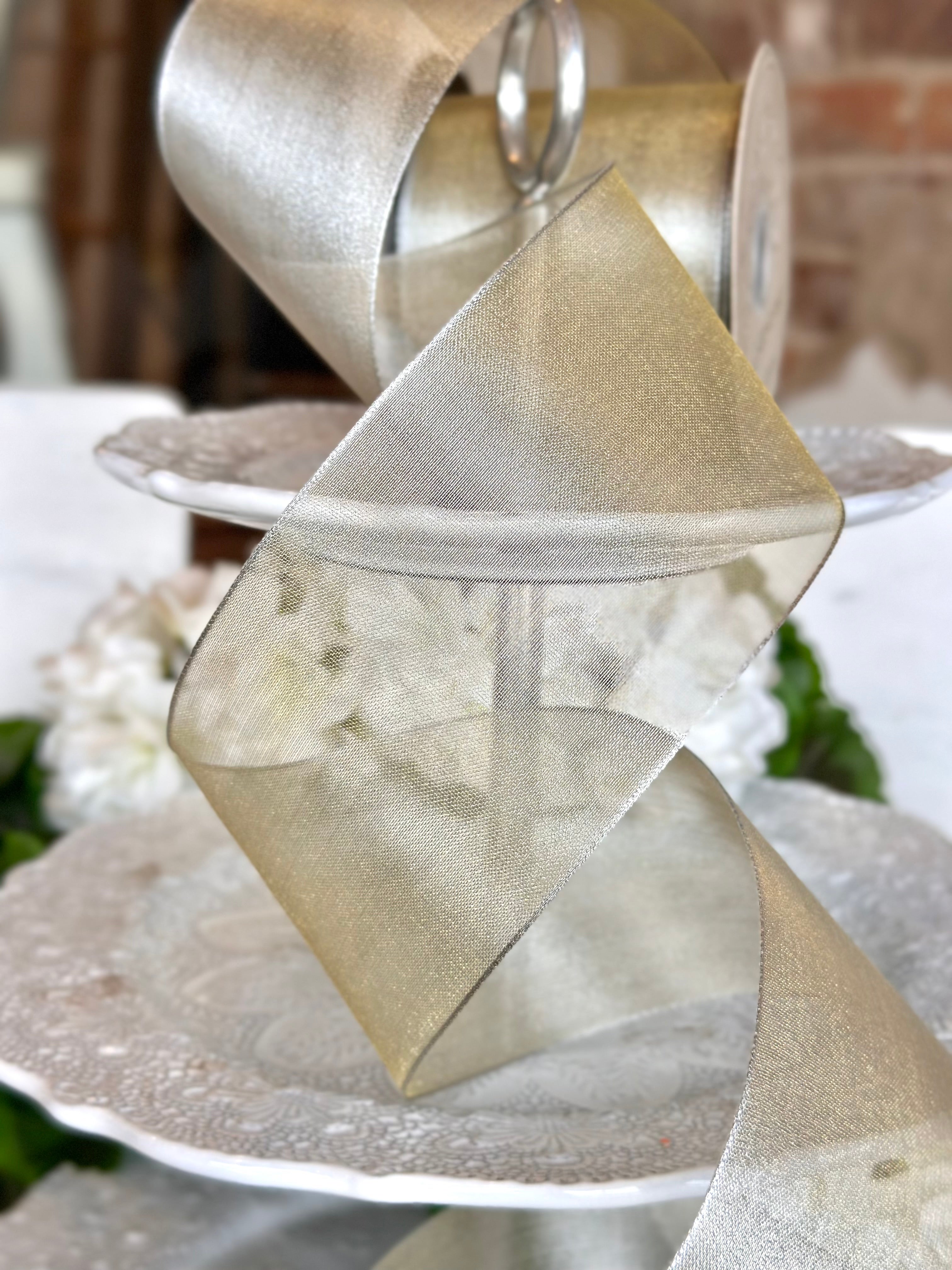 3" wide, metallic mesh, platinum