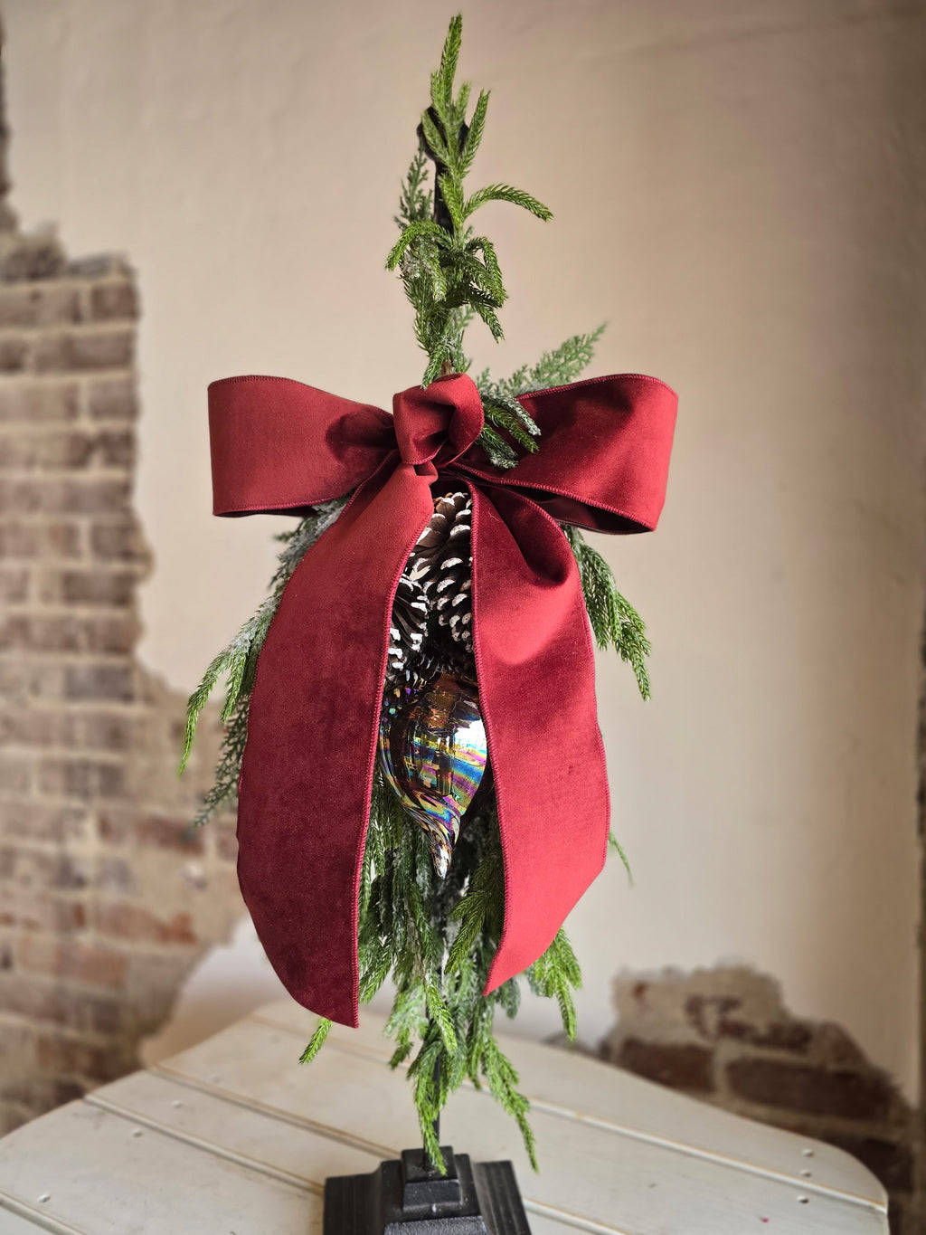 Frosted Pinecone and Blown Ornament Swag