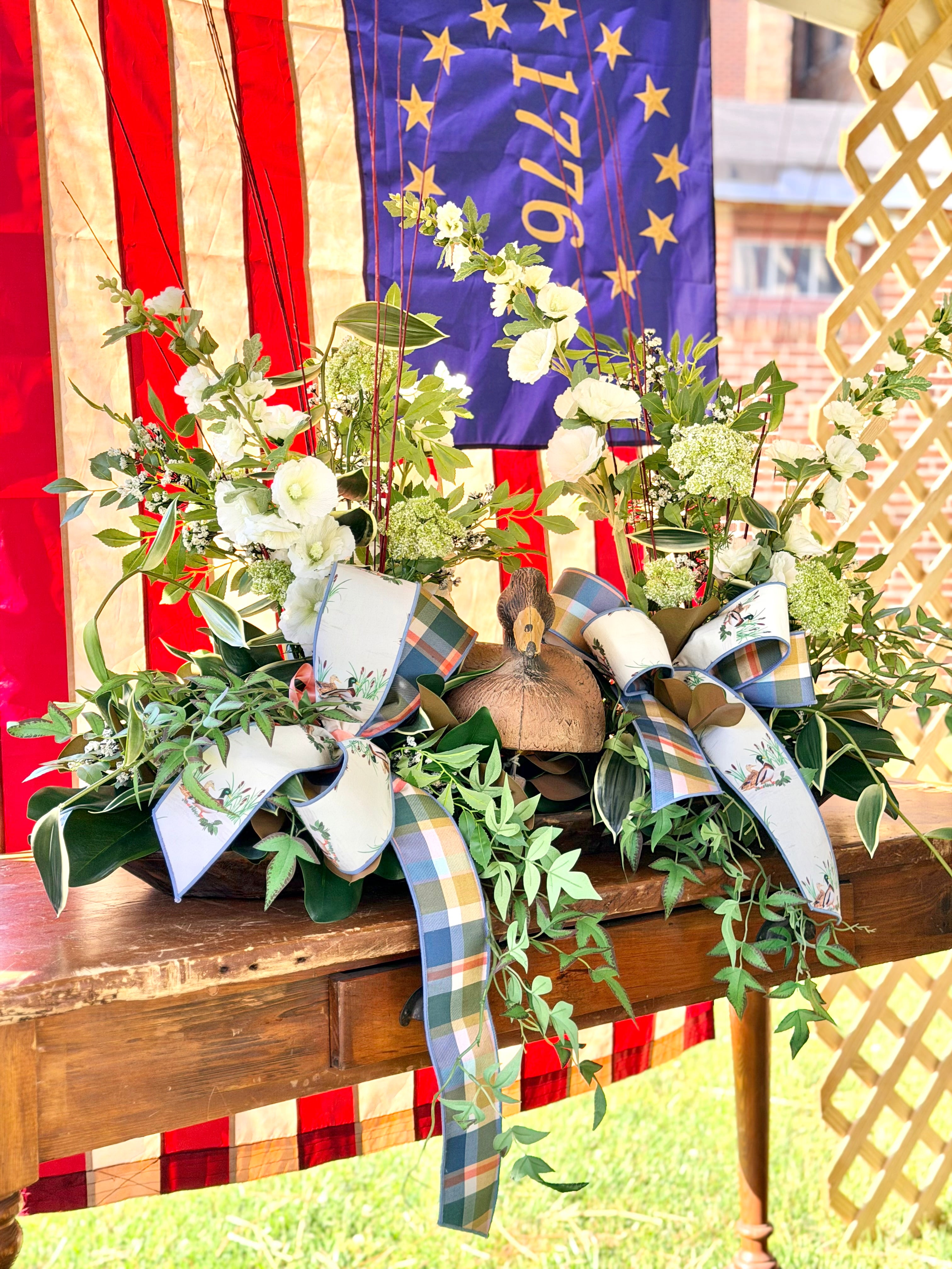 Mallard & Hollyhocks Dough Bowl Arrangement