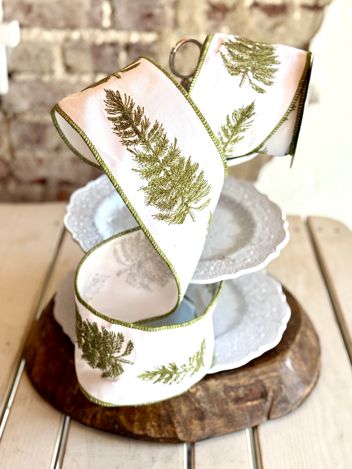 4" CANVAS TREE EMBROIDERED RIBBON- SOLD BY THE YARD