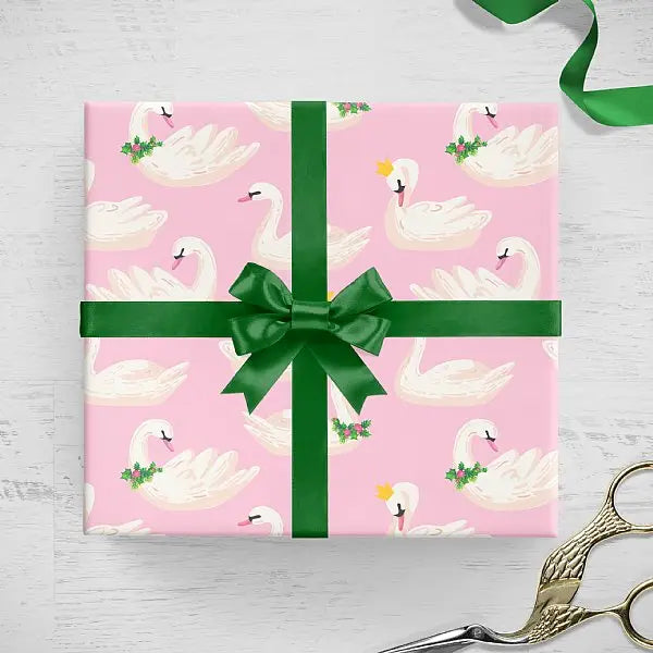 Pink Christmas Seven Swans Swimming Gift Wrap Sheets