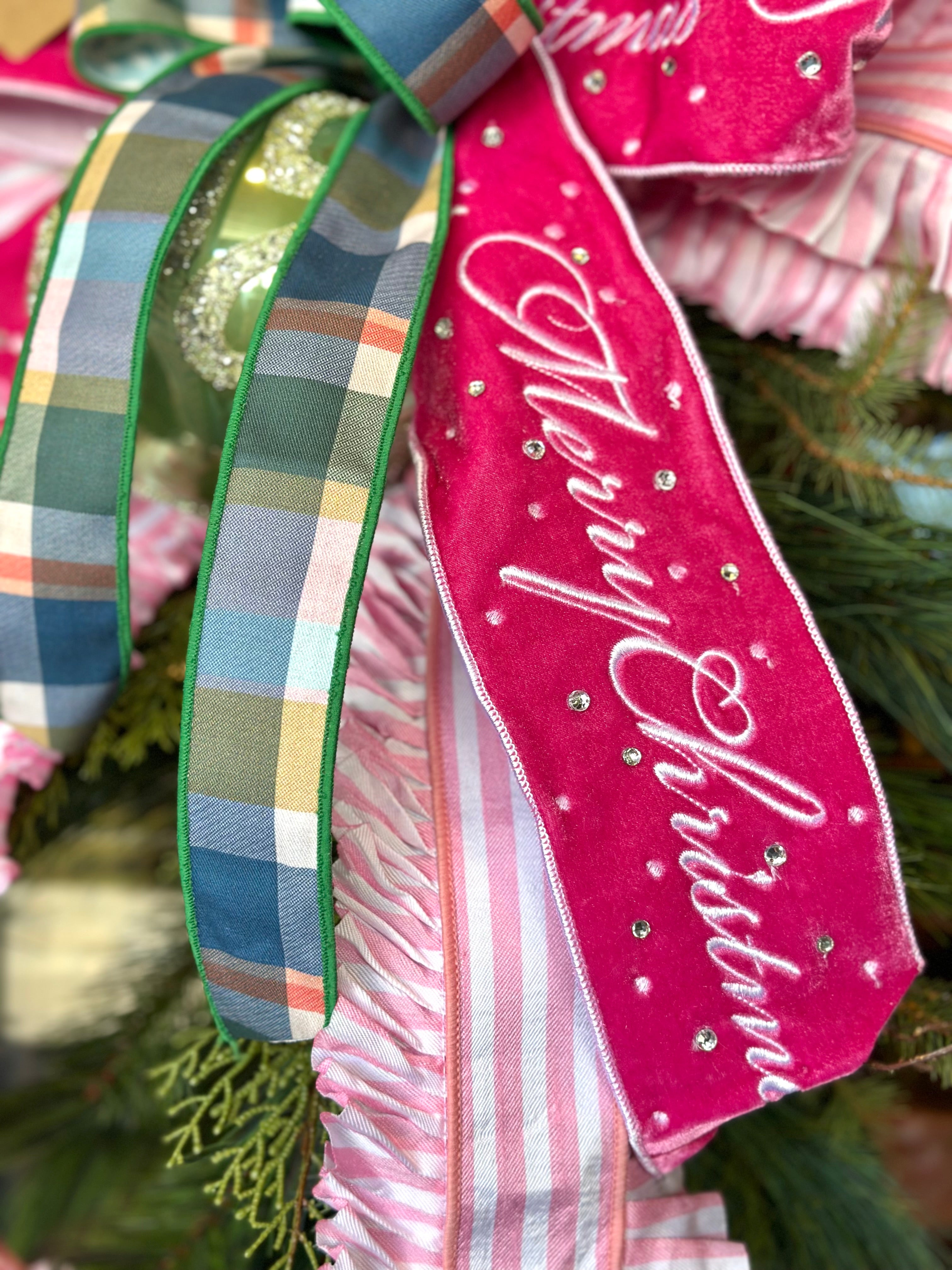 "Merry Christmas" and Pink Ruffles Swag