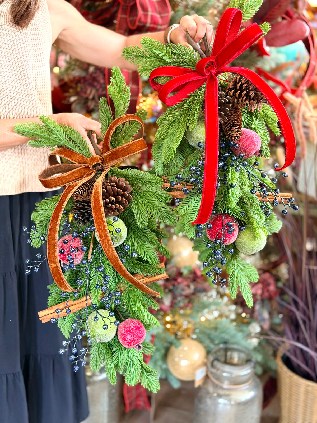 Cinnamon Stick & Fruit Teardrop (Copper / Red Bow Bundle)