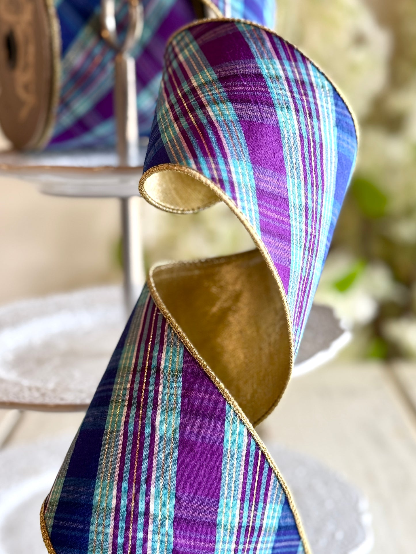 4” Dupion Plaid Bias Cut, Blue & Purple
