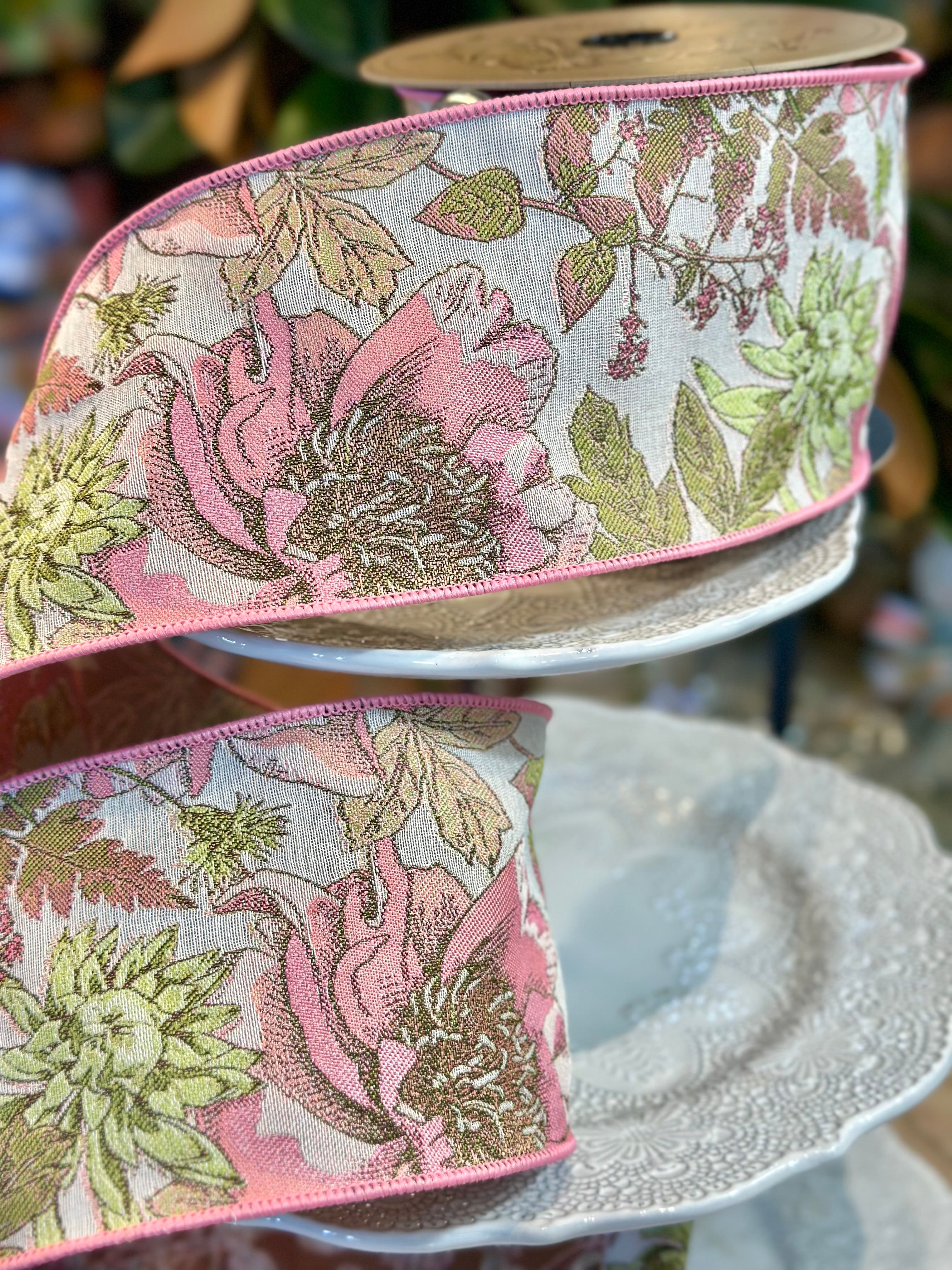 4" Wide, tapestry hydrangea roses, Green Edge to Match green hydrangea, green-pink