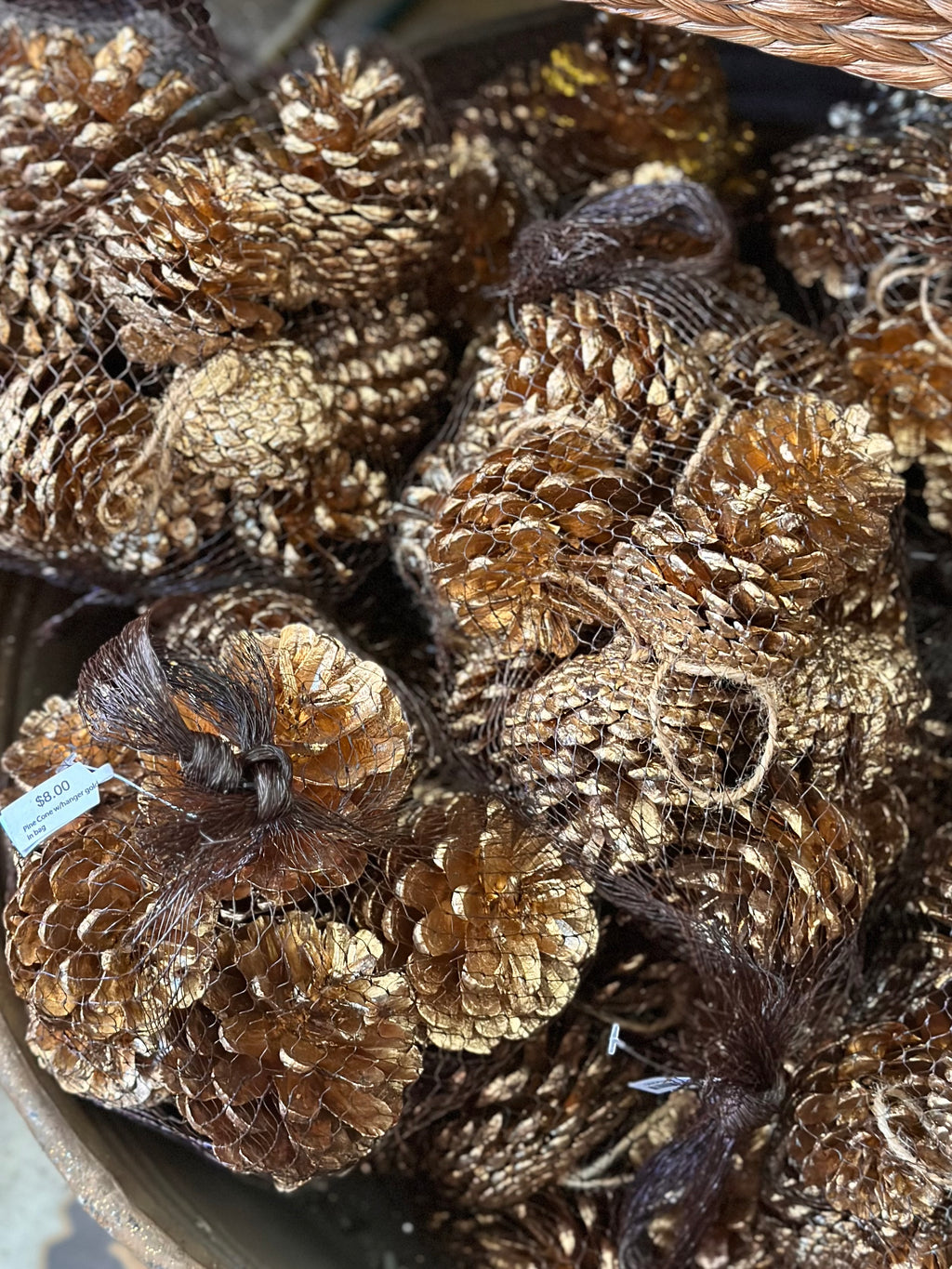 Pine Cone with Hanger Gold in Bag