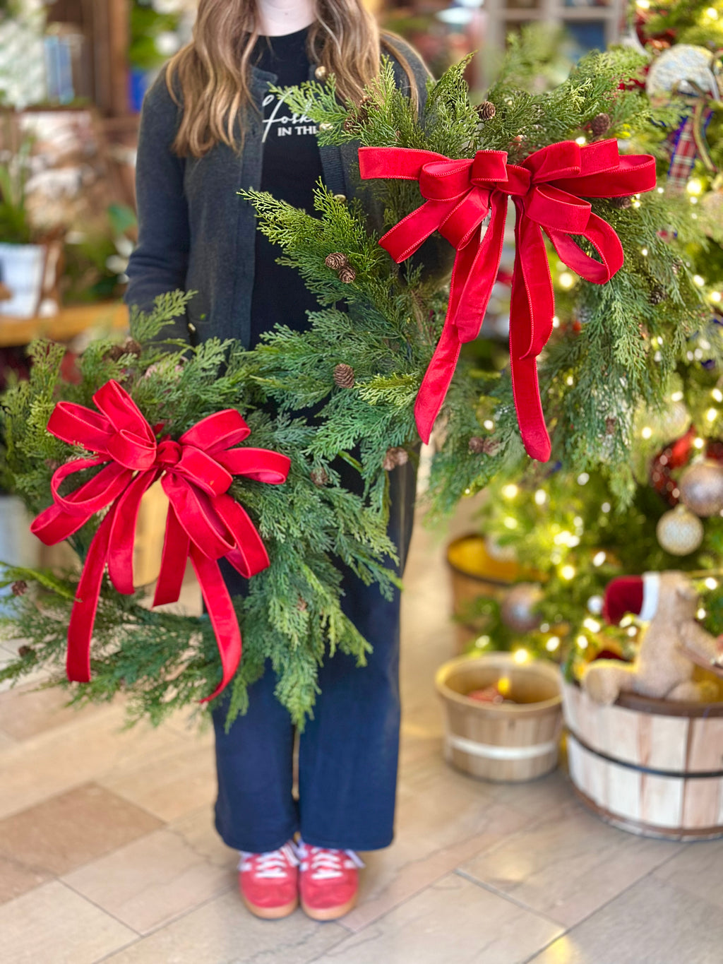 BLACK FRIDAY SPECIAL! 26” Cedar Wreath & Red Velvet Bow