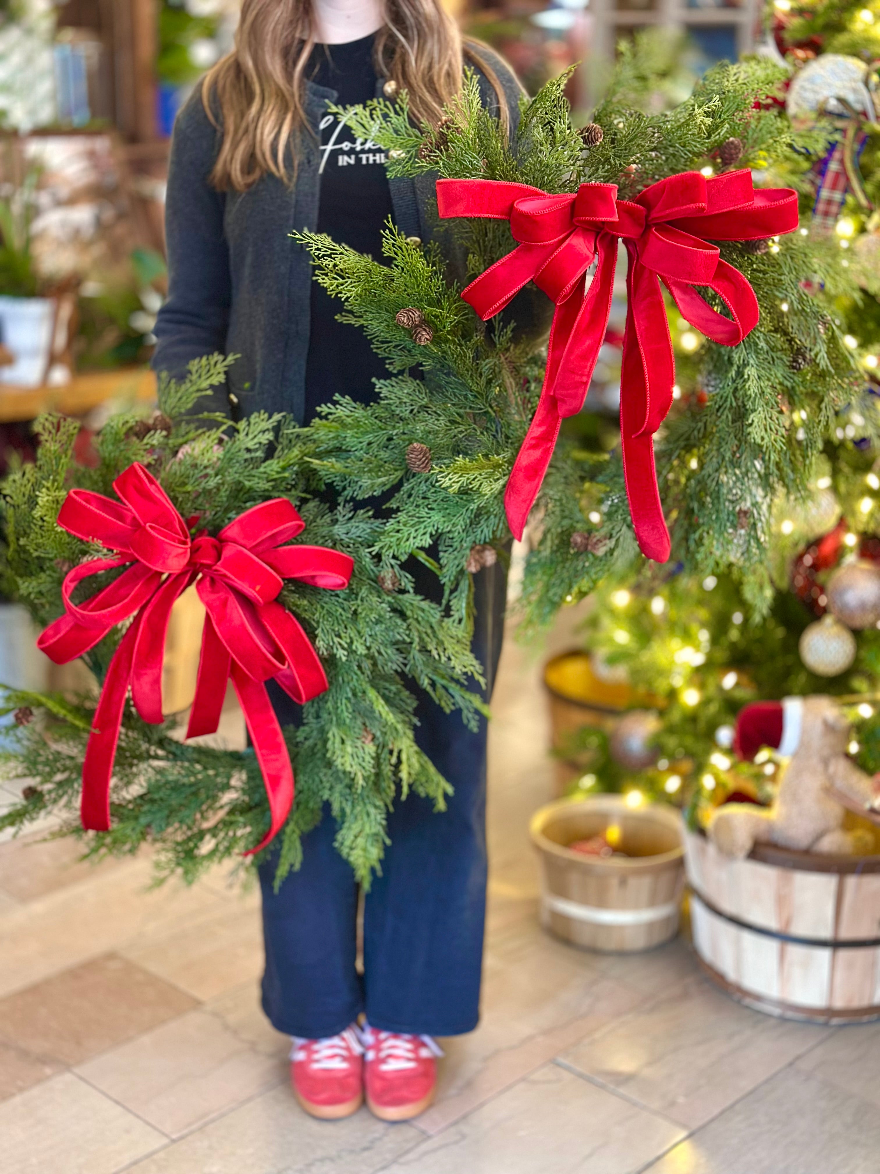 BLACK FRIDAY SPECIAL! 26” Cedar Wreath & Red Velvet Bow