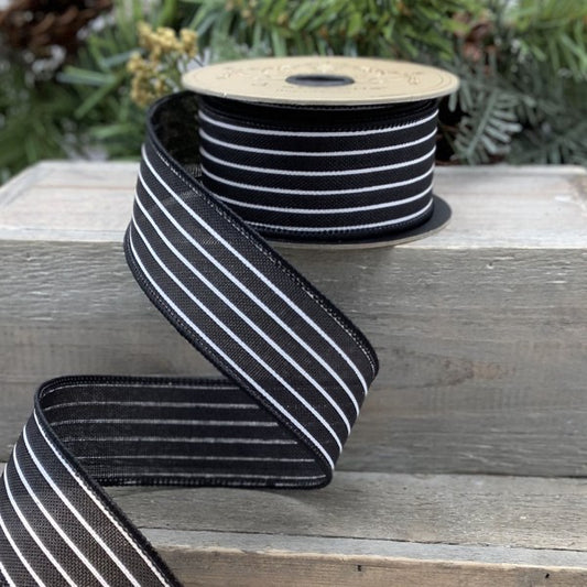 1.5" Faux Linen, Mini Stripe, Black-White