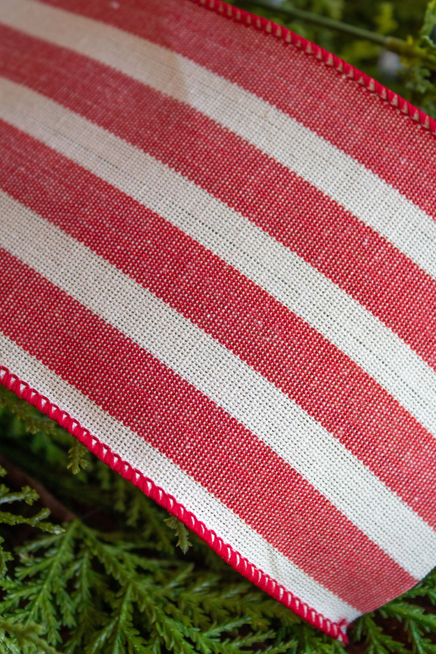 4" Canvas Wide Stripe, ivory-red Ribbon