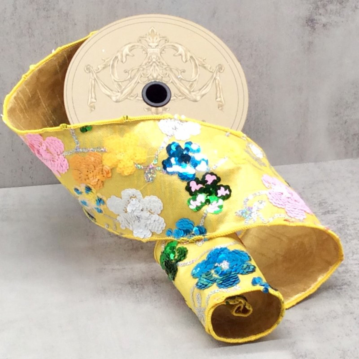 4" Metallic Multicolor Sequin Floral, Yellow