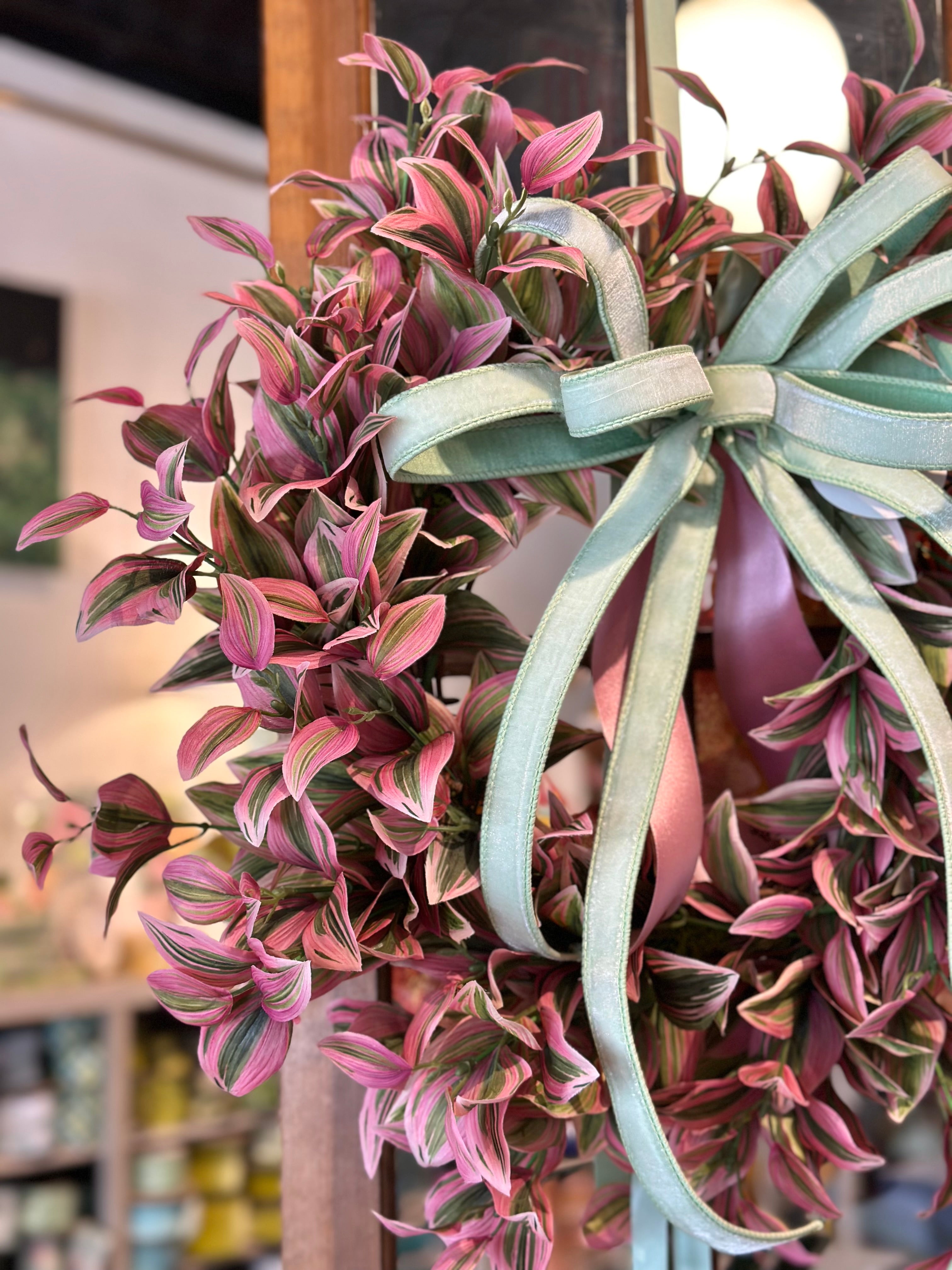 Minty Green with Pink Satin Wreath