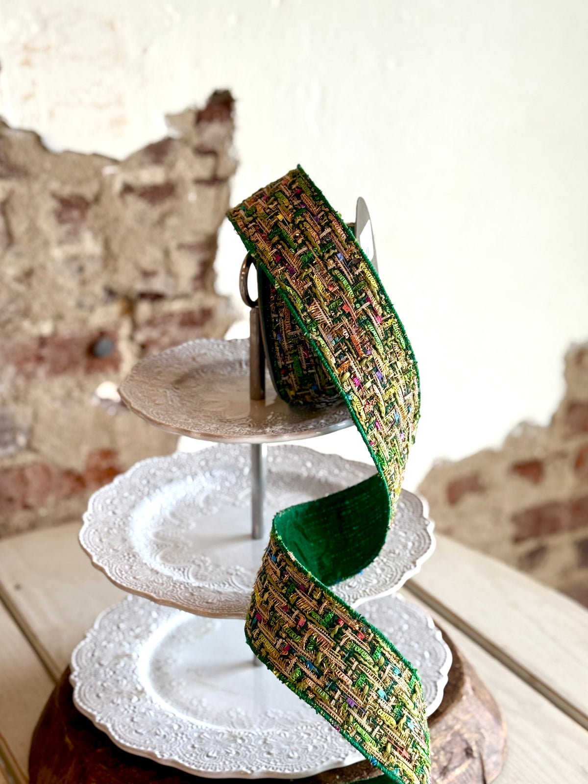 2.5" Emerald Jolly Tweed Ribbon - Sold by the yard