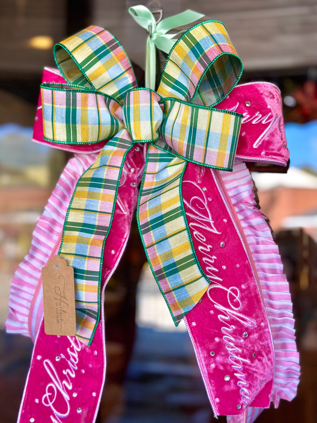 "Merry Christmas" and Pink Ruffles Bow