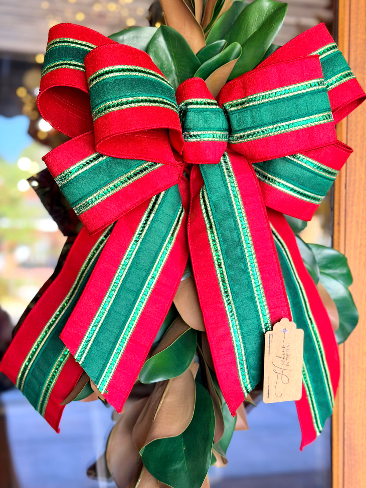 Green Red & Gold Holiday Bow
