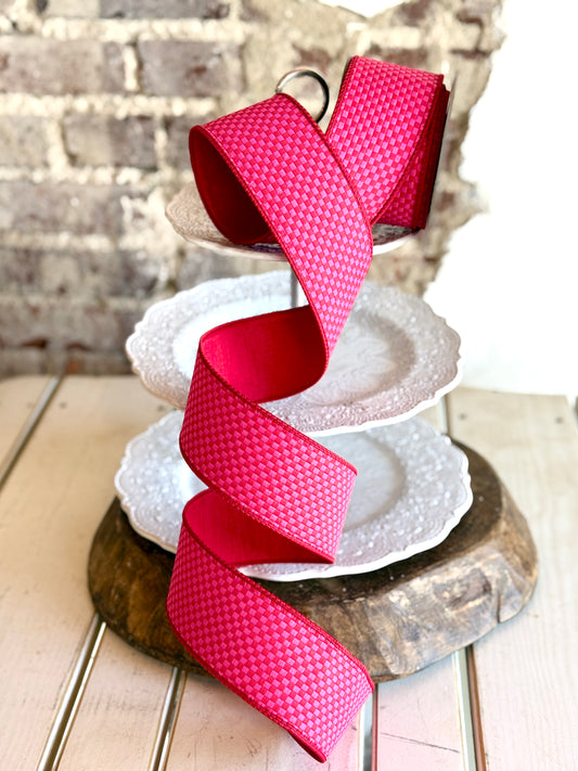 2.5” Hot Pink and Red Kitschy Checks Ribbon