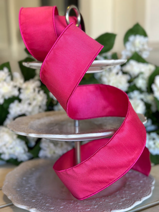 2.5" Wide, faux dream dupion, rose pink. Sold by the yard
