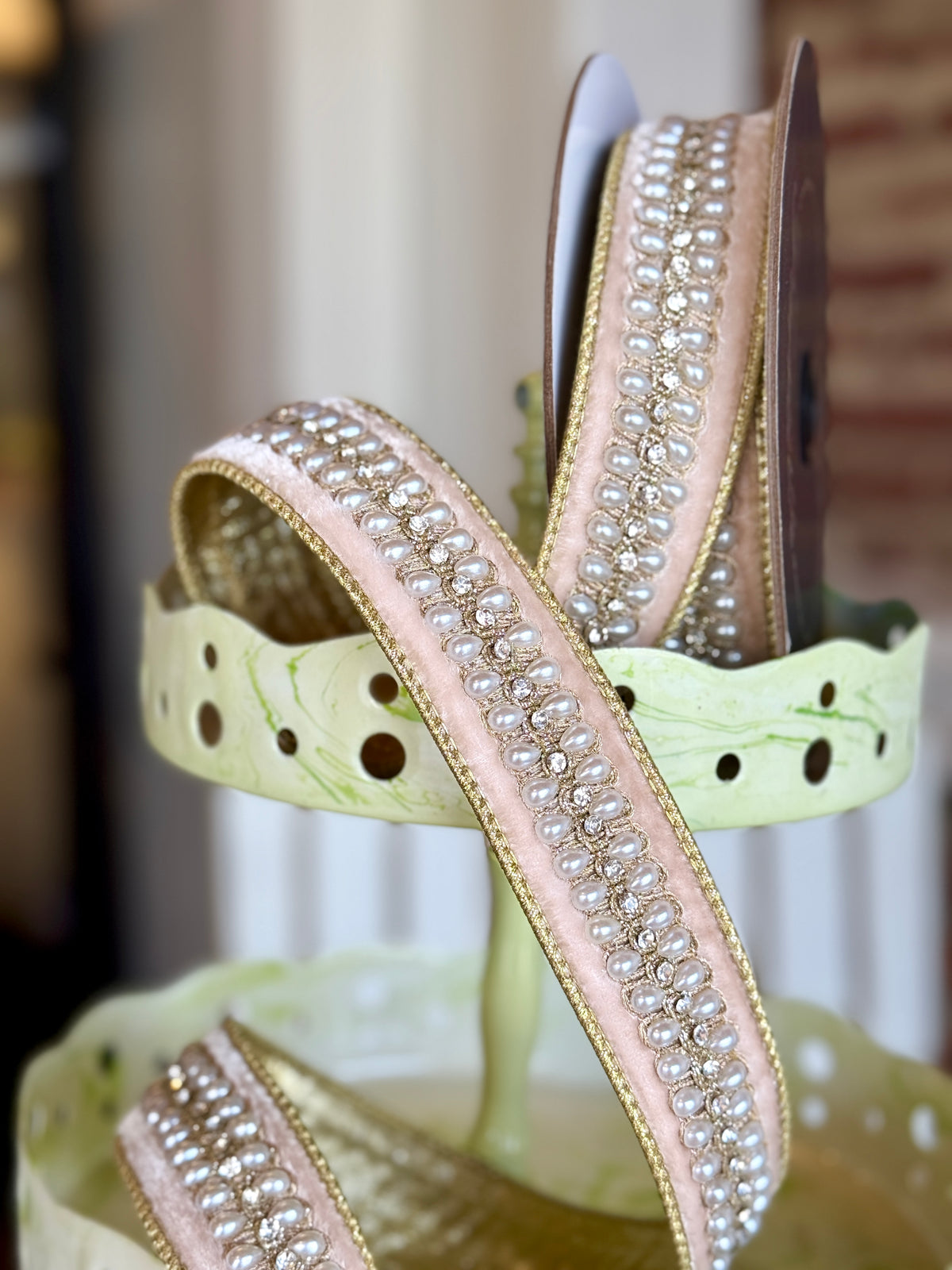 1.5” Pearl Necklace Ribbon, SOLD BY THE YARD
