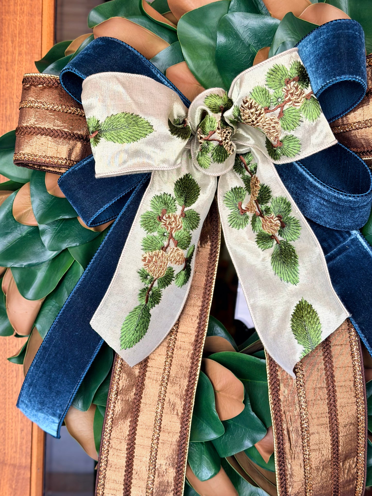 Steel Blue Velvet Fall Bow