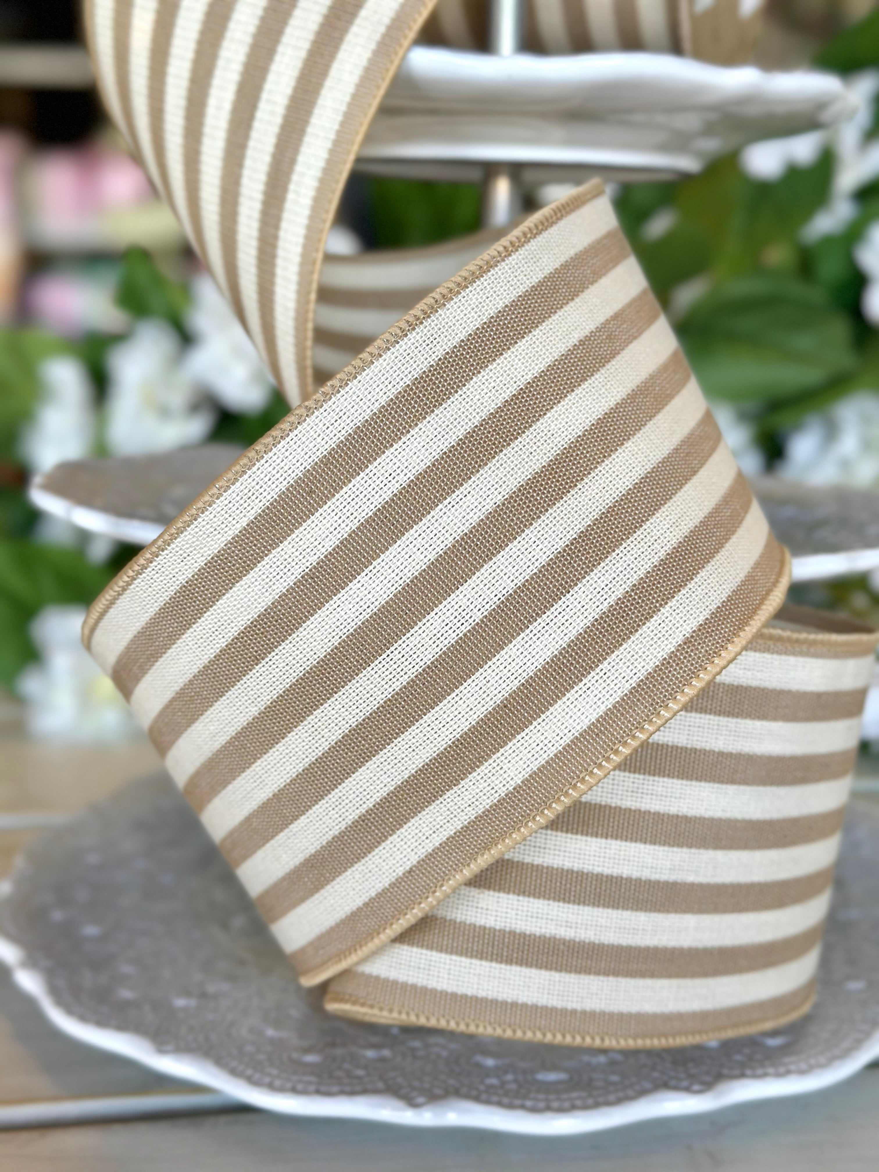 4” Wide, Neutral Stripes Woven Ribbon