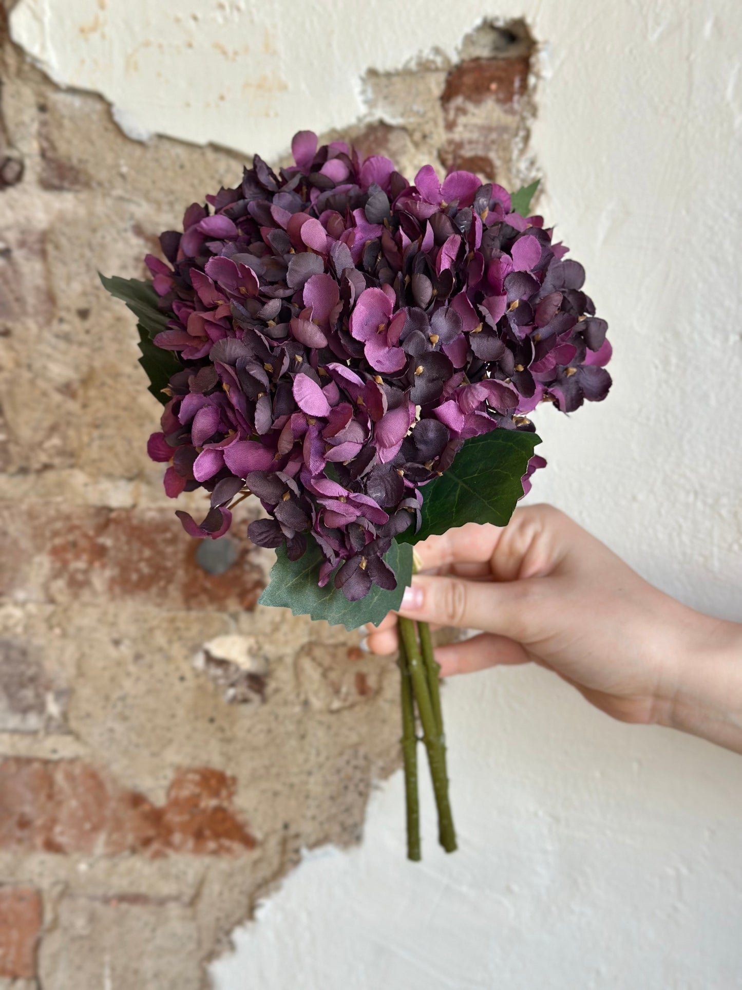 13" Vintage Hydrangea Bouquet- Eggplant