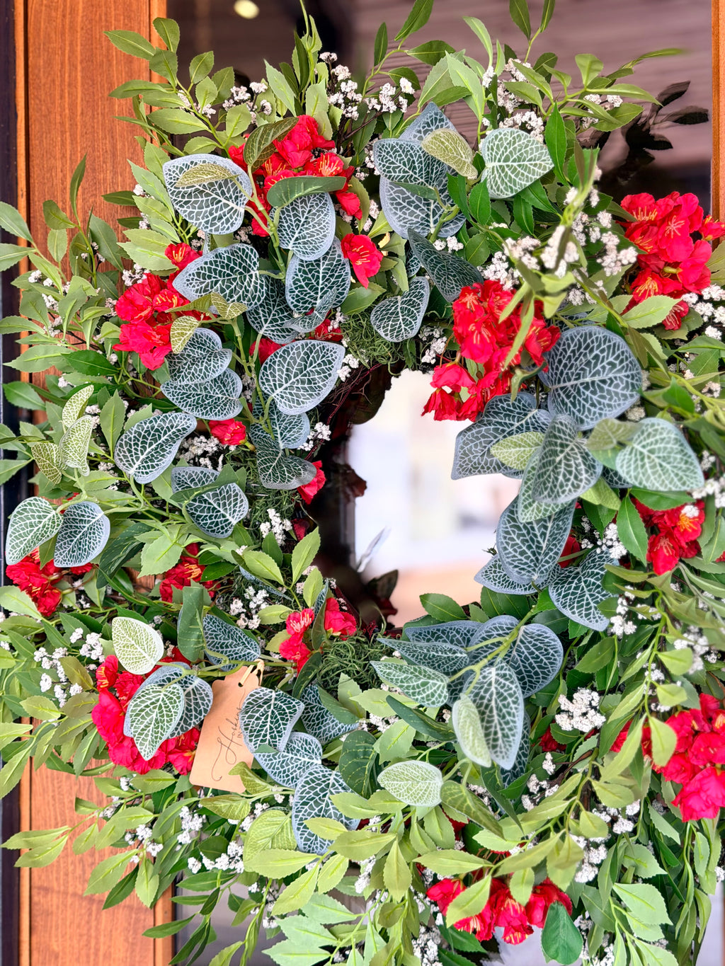 Red Blooms & Fittonia Bush Wreath