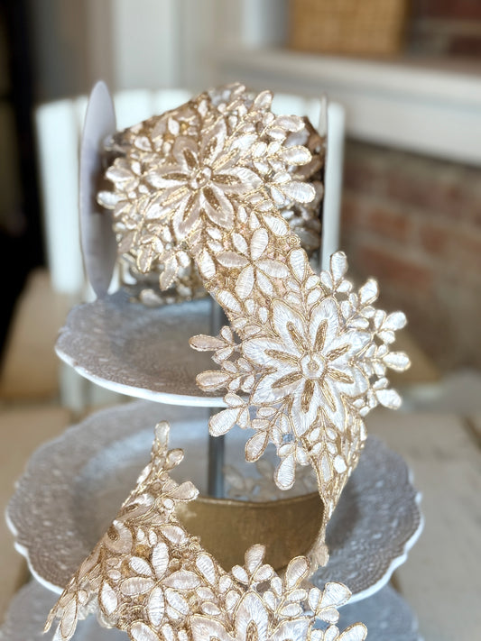 5.5” Snowflake Lace, Ivory, SOLD BY THE YARD