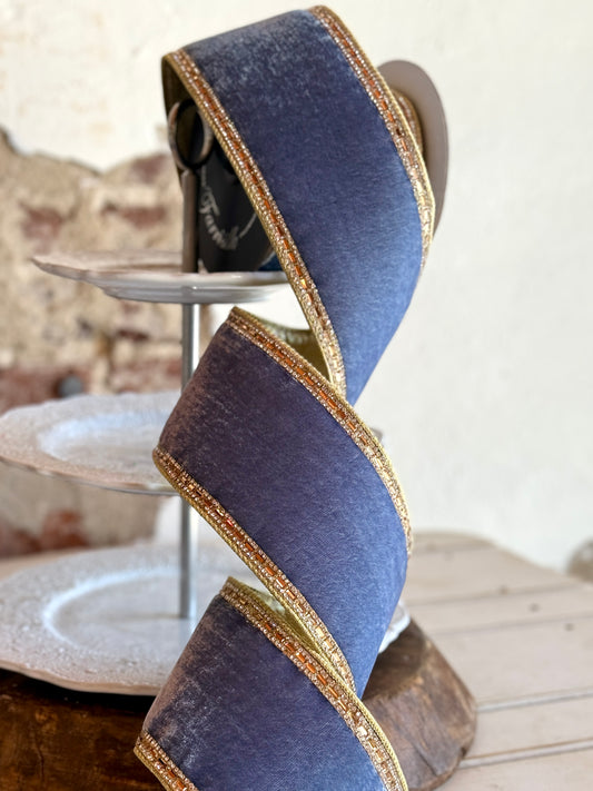 4” Steel Blue Brilliant Borders Ribbon