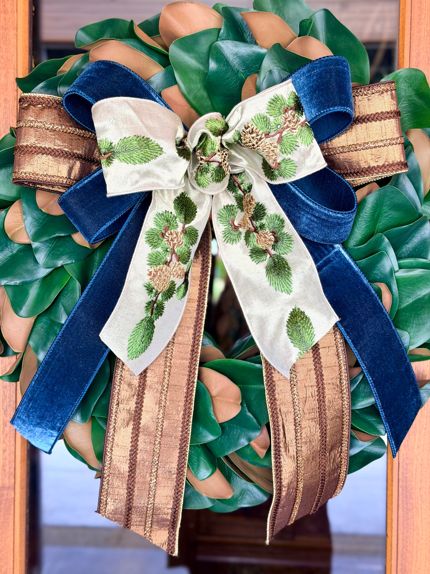 Steel Blue Velvet Fall Bow