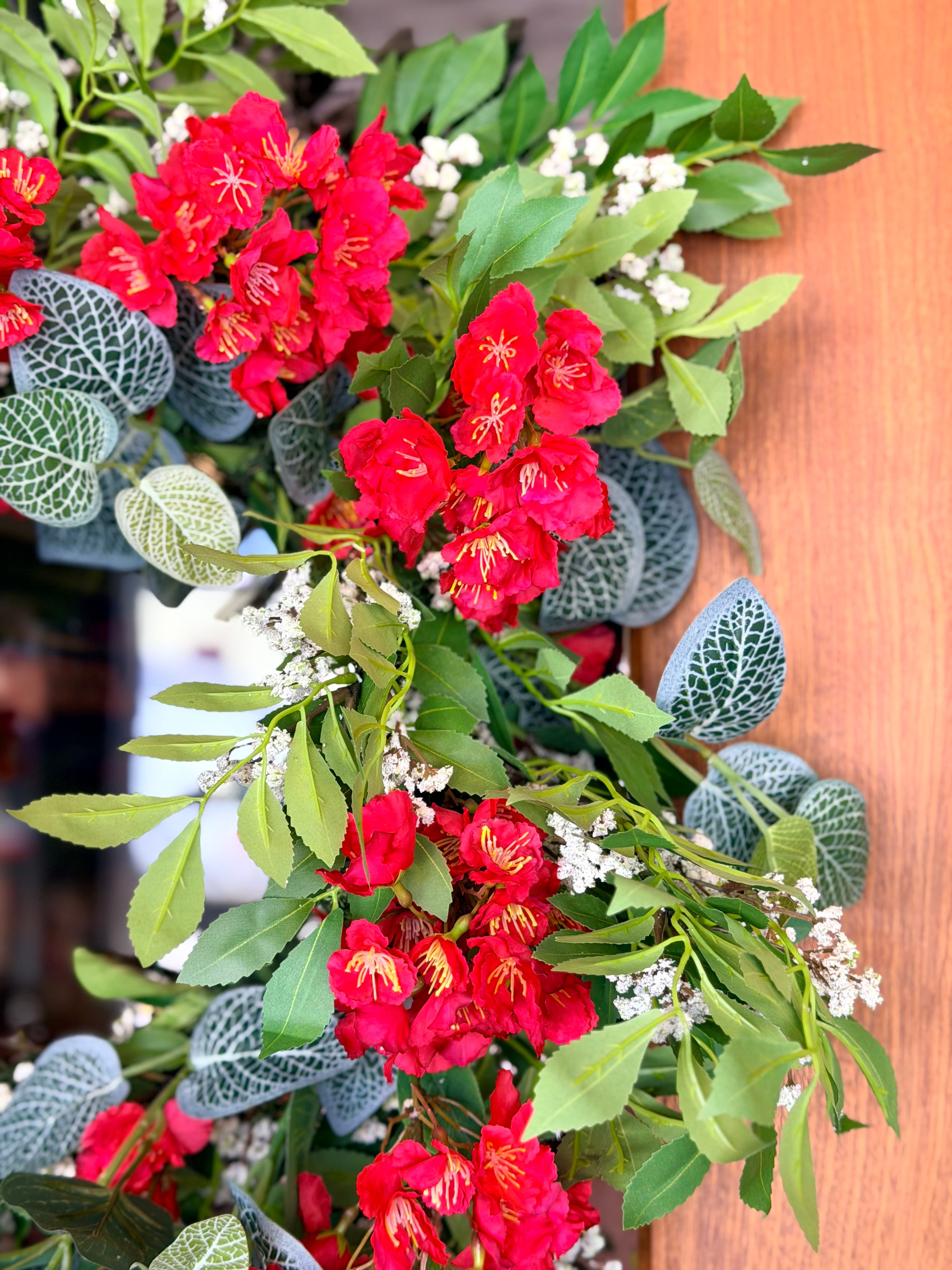 Red Blooms & Fittonia Bush Wreath