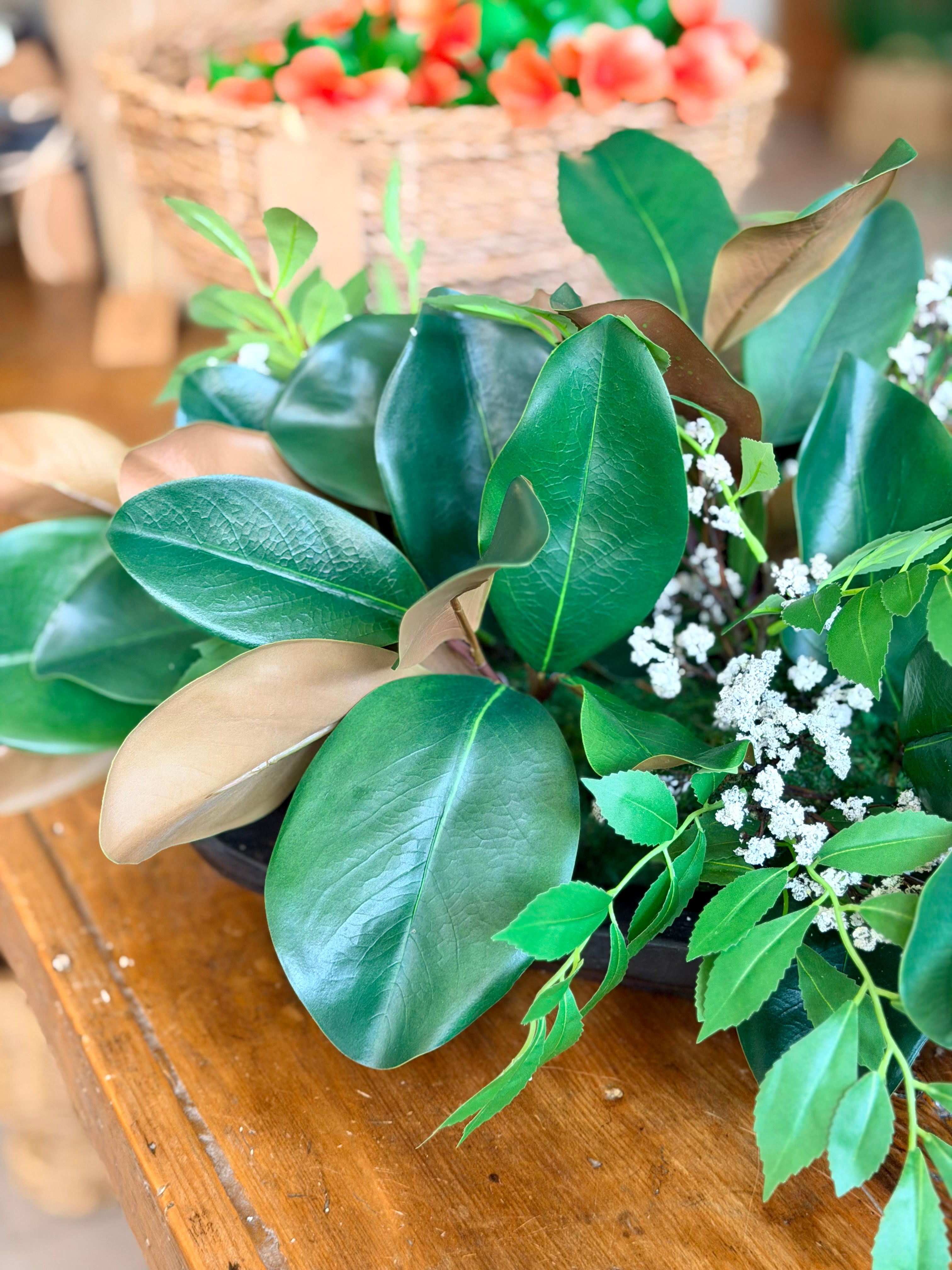 Magnolia & White Floral Sumac Leaf Centerpiece