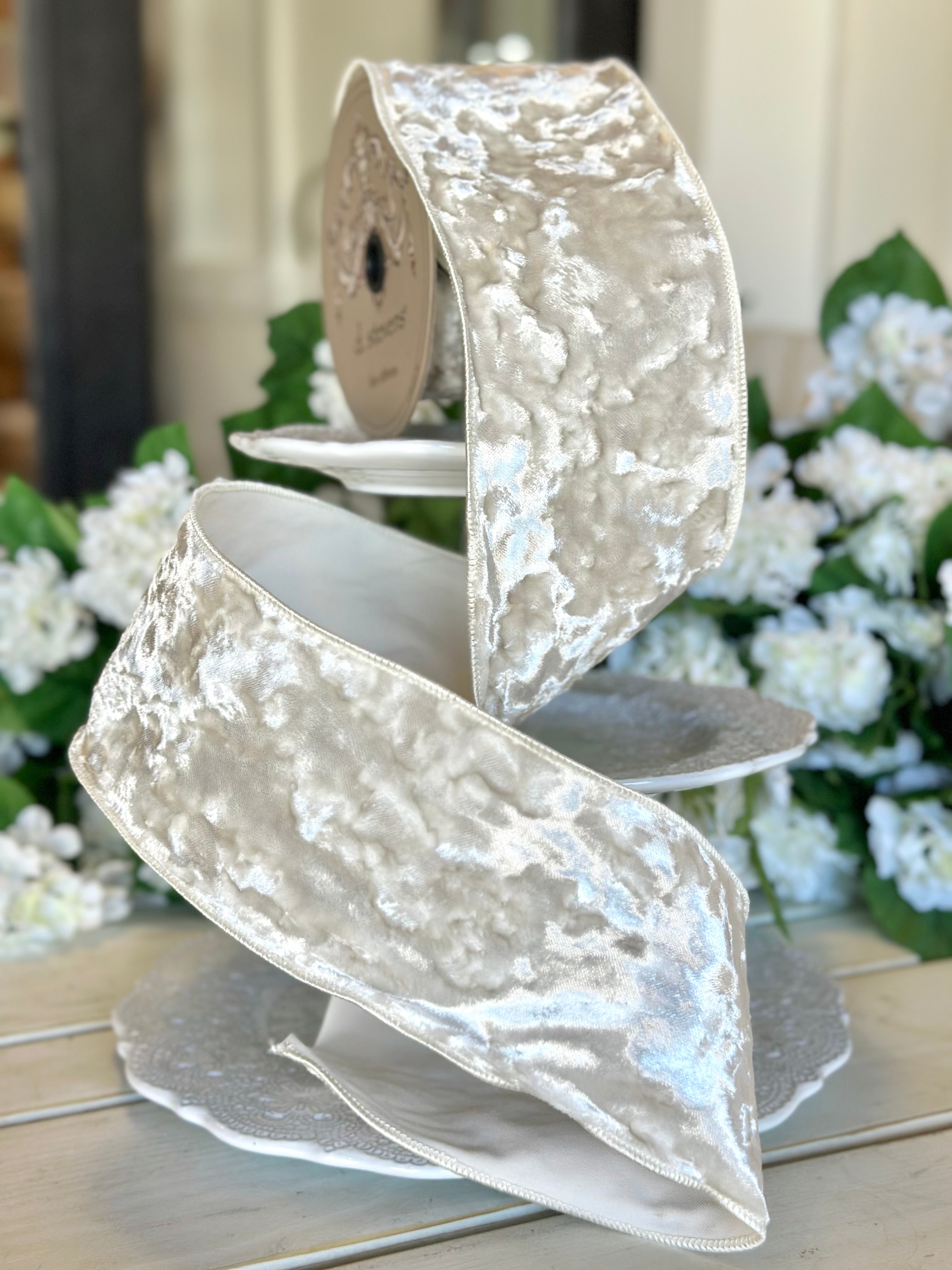 4" Wide, crushed velvet, ivory