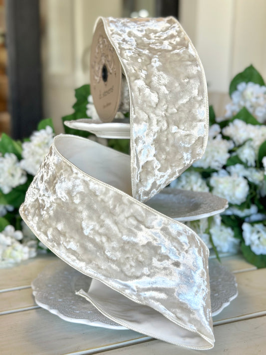 4" Wide, crushed velvet, ivory