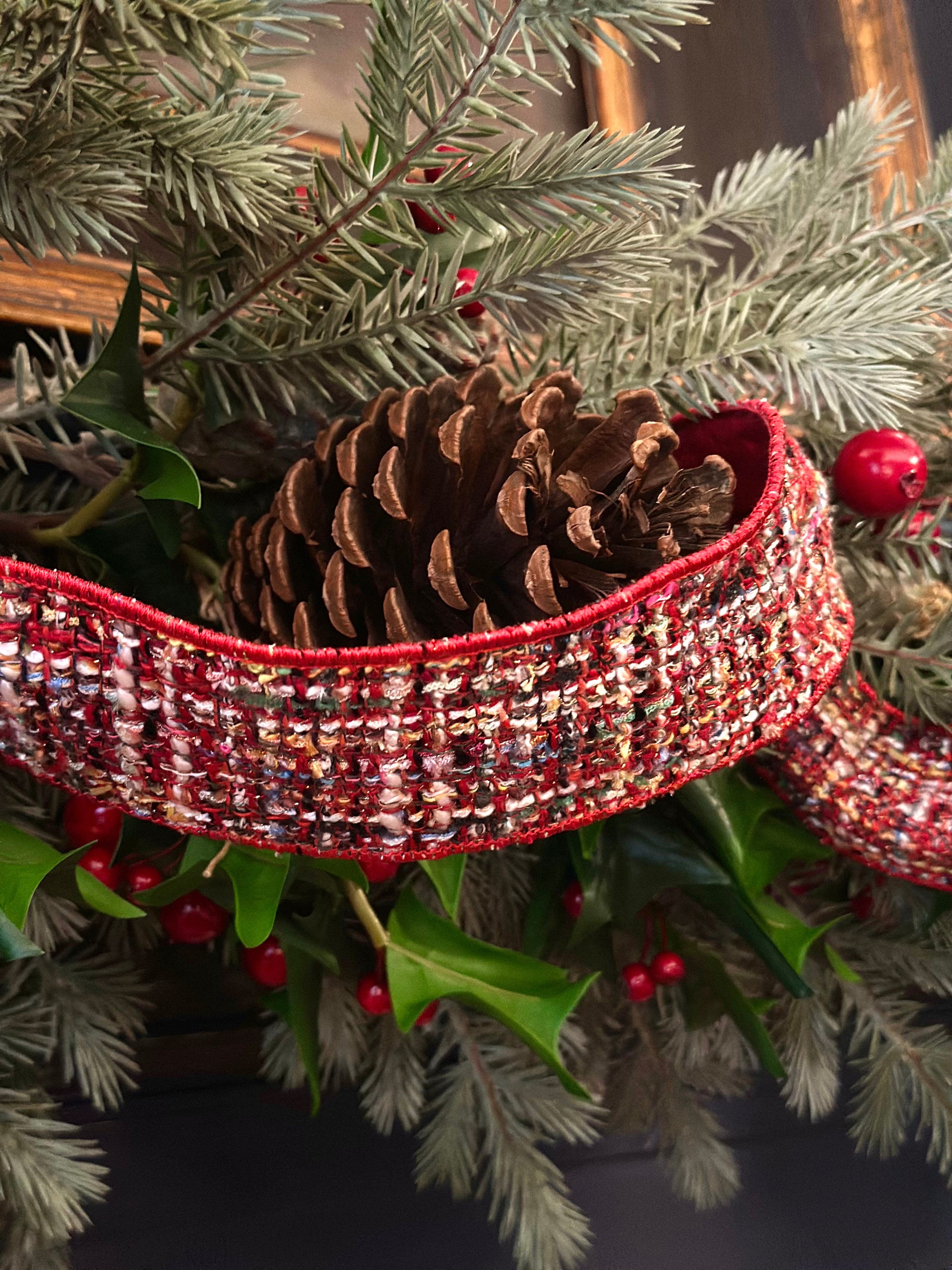 2.5” Cherry Elf Tweed Ribbon Banner (2 Yards)