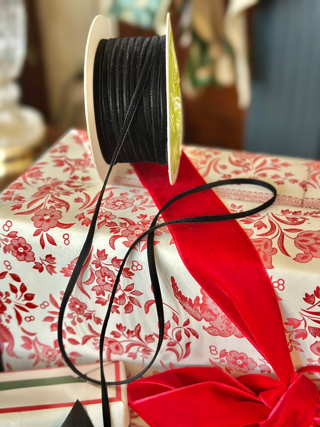 1/8” Thin Black Velvet Ribbon