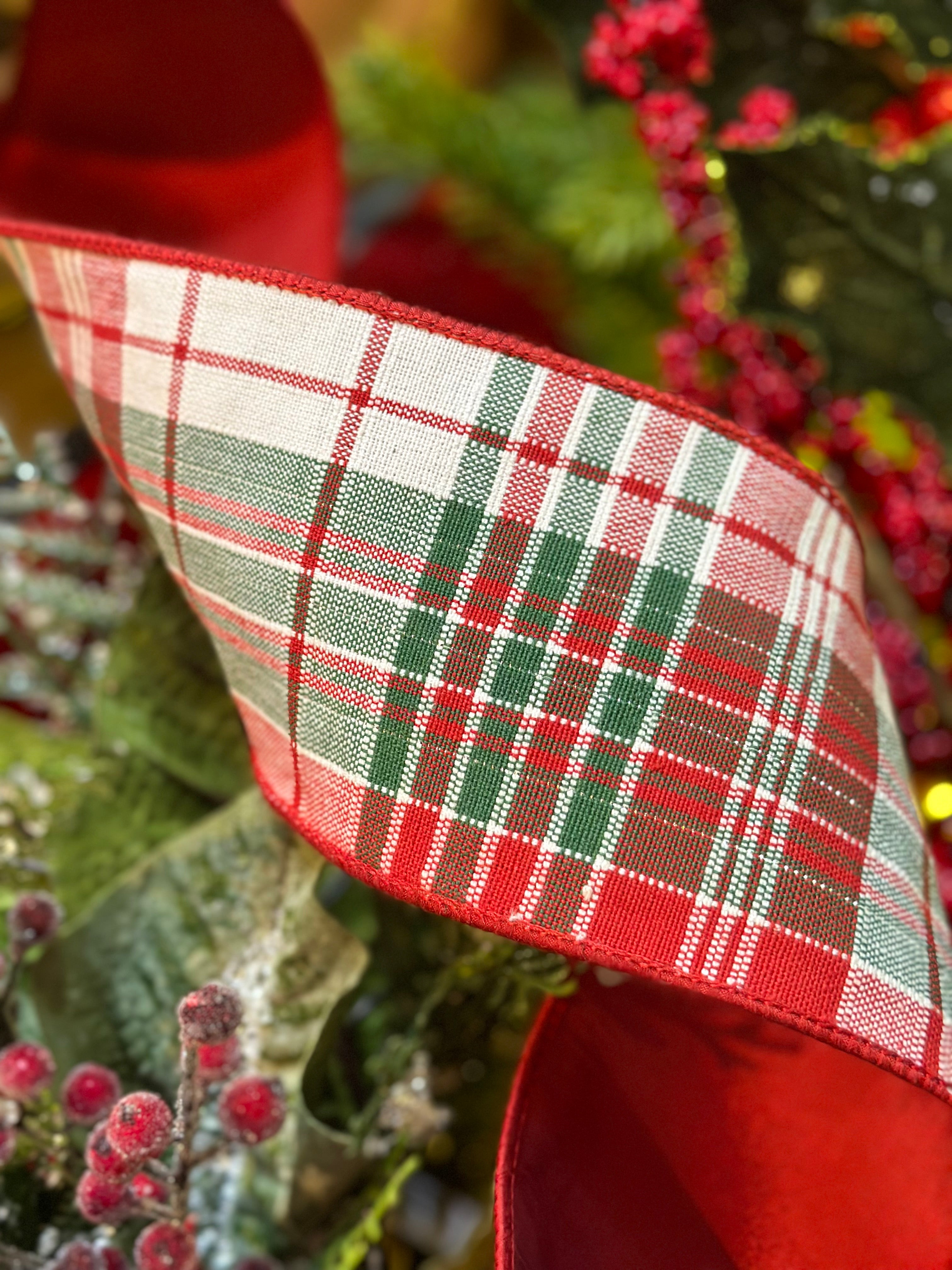 4" Cotton Plaid Silver Lurex, red green white